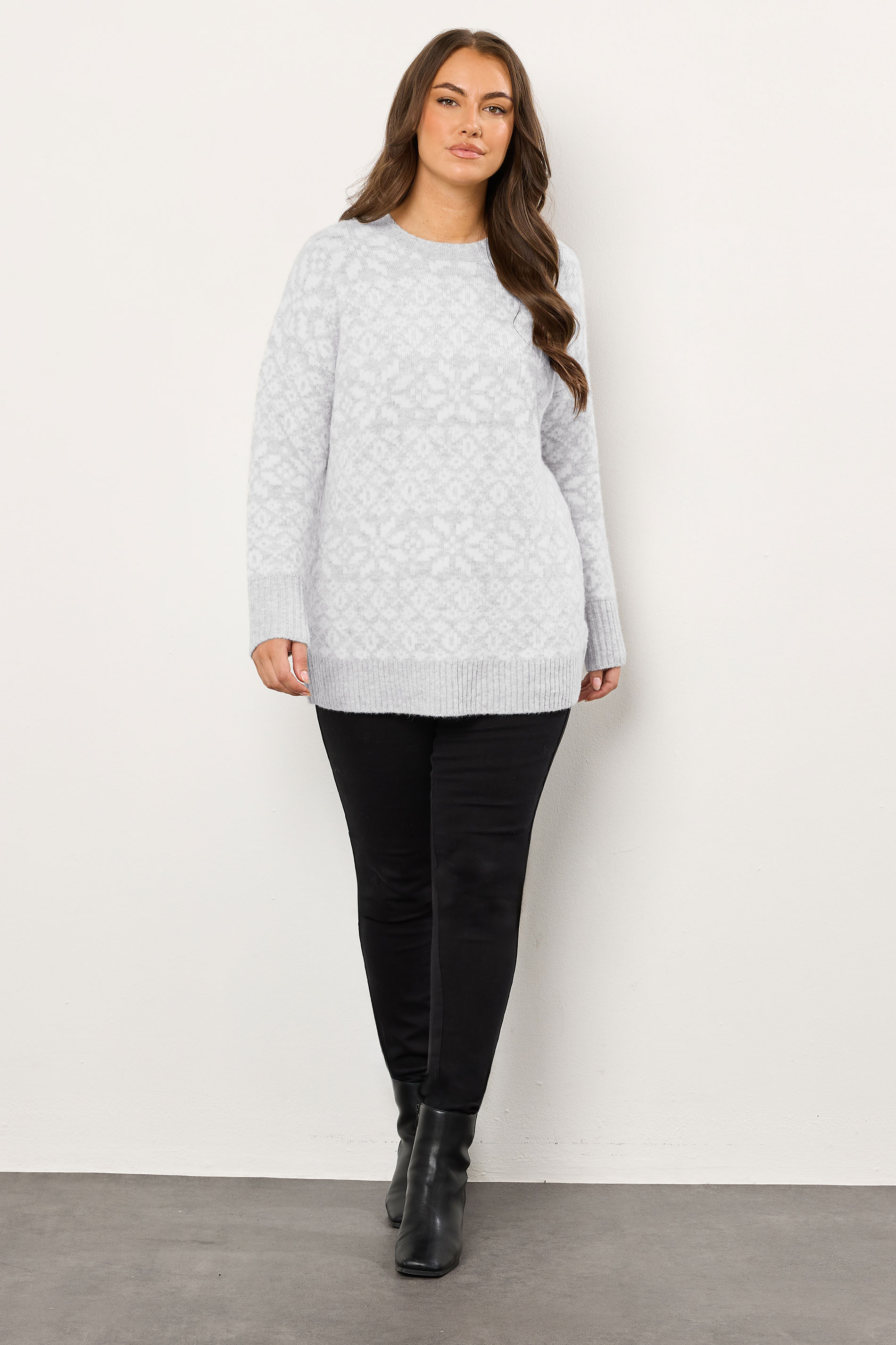 EVANS Plus Size Grey & White Fairisle Knitted Jumper | Evans 4