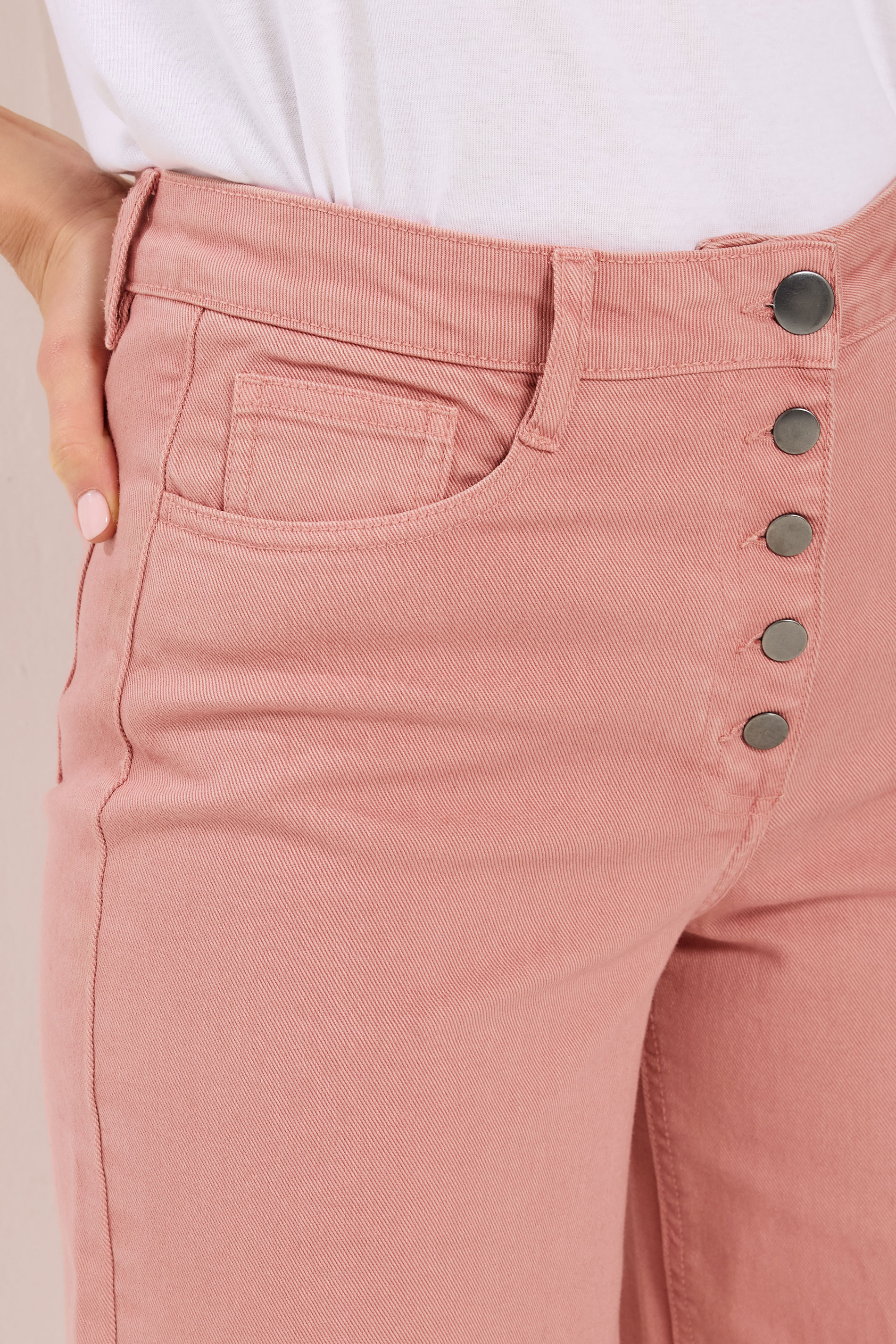 LTS Tall Women's Coral Pink Button Detail Wide Leg Jeans | Long Tall Sally 4
