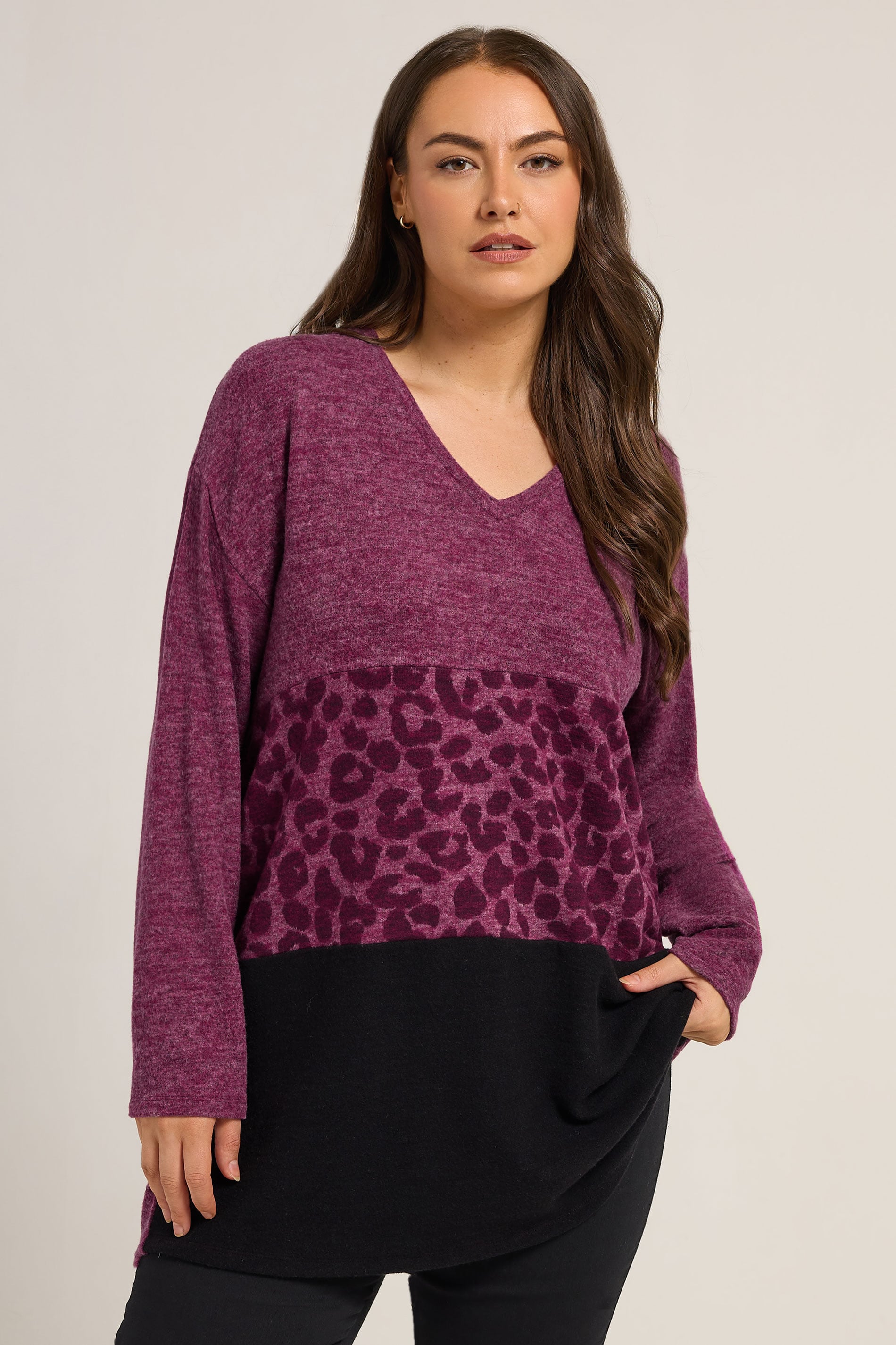 YOURS Plus Size Pink Animal Print Colourblock Top | Yours Clothing 3
