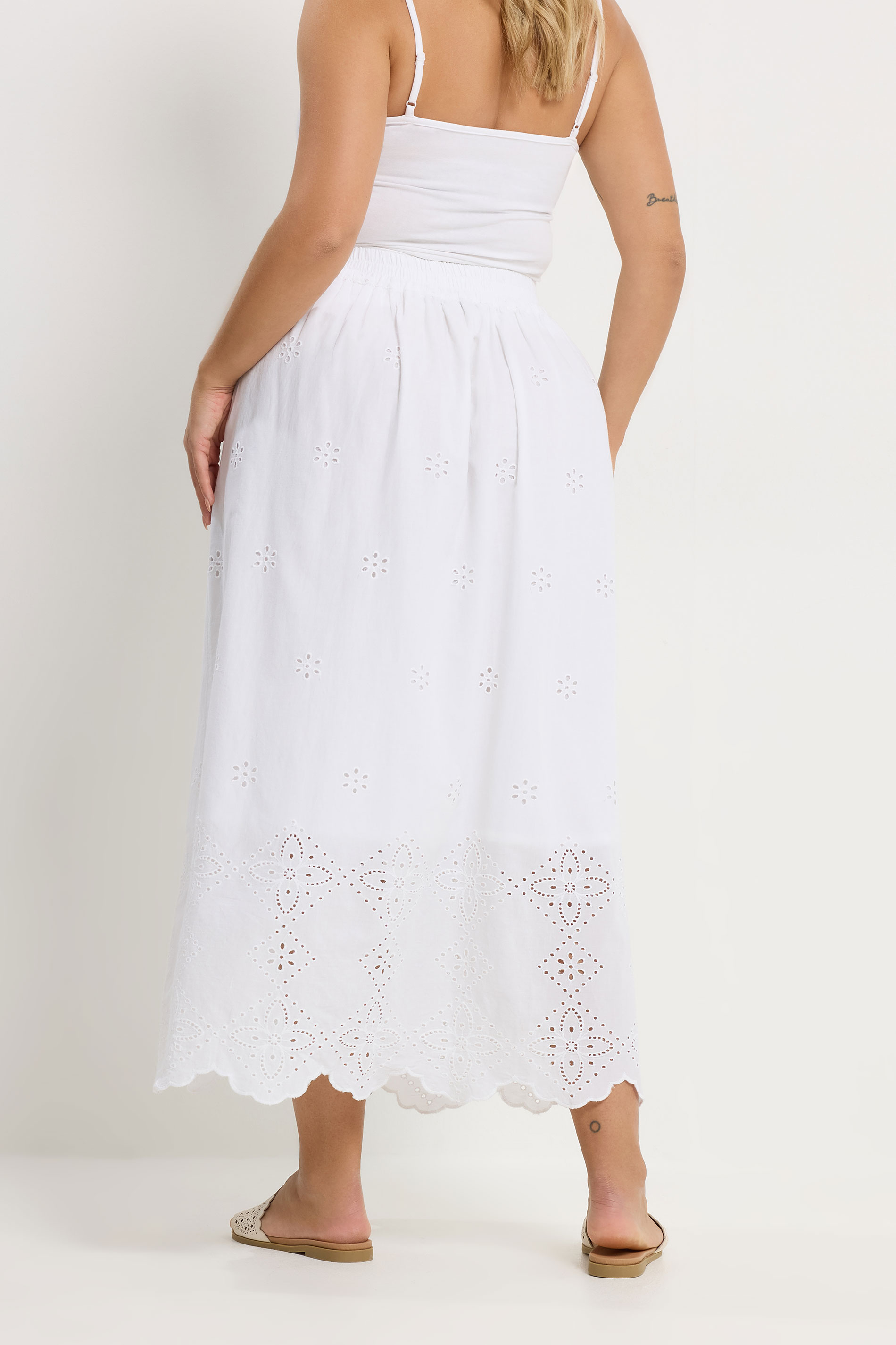YOURS Plus Size White Broderie Anglaise Maxi Skirt | Yours Clothing 4