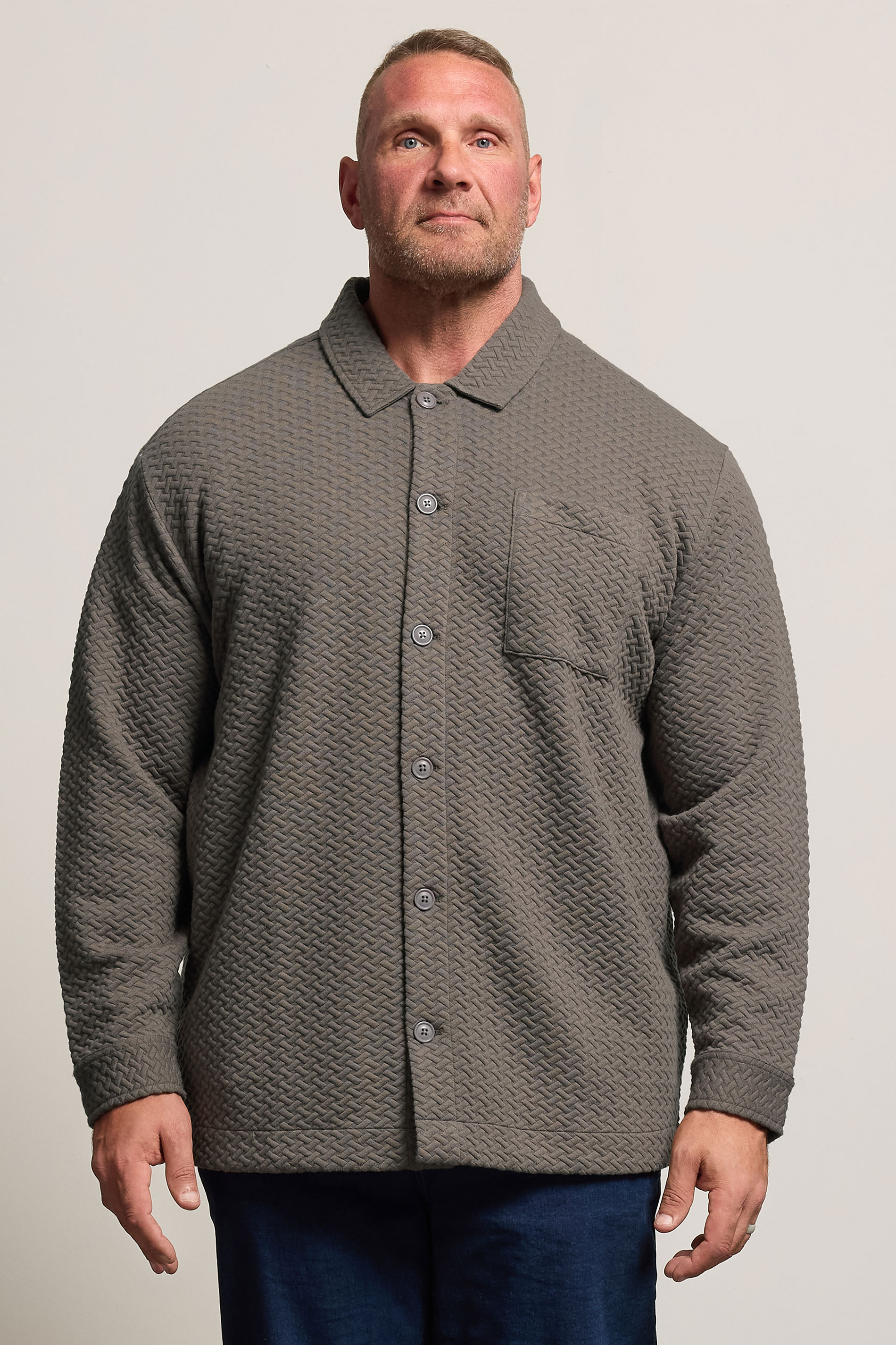 BadRhino Big & Tall Beige Brown Jersey Textured Overshirt | BadRhino 1