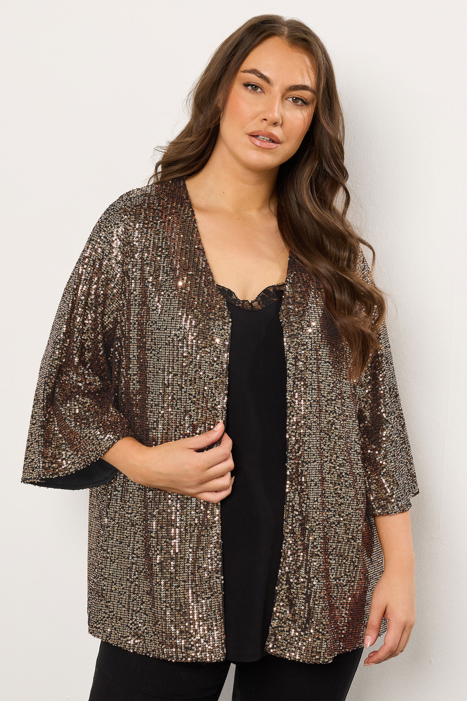 EVANS Plus Size Gold Sequin Embellished Kimono | Evans  1