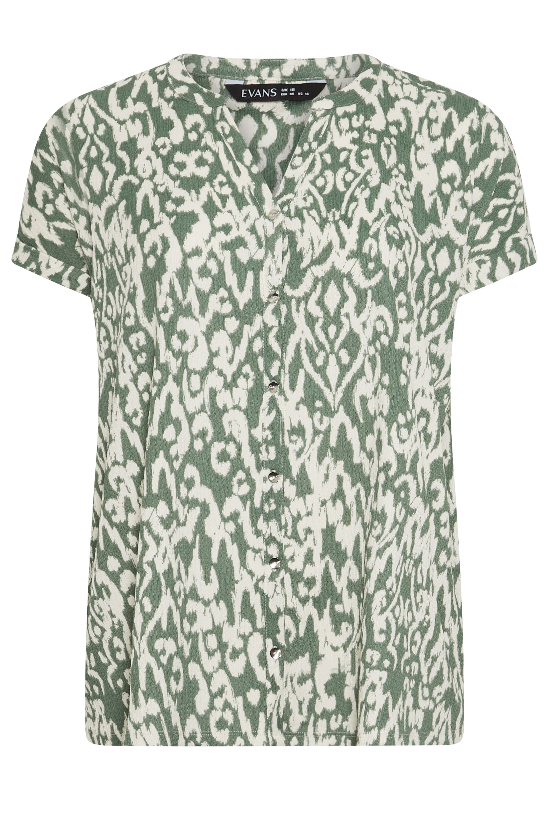 EVANS Plus Size Khaki Green Aztec Print Shirt | Evans 5