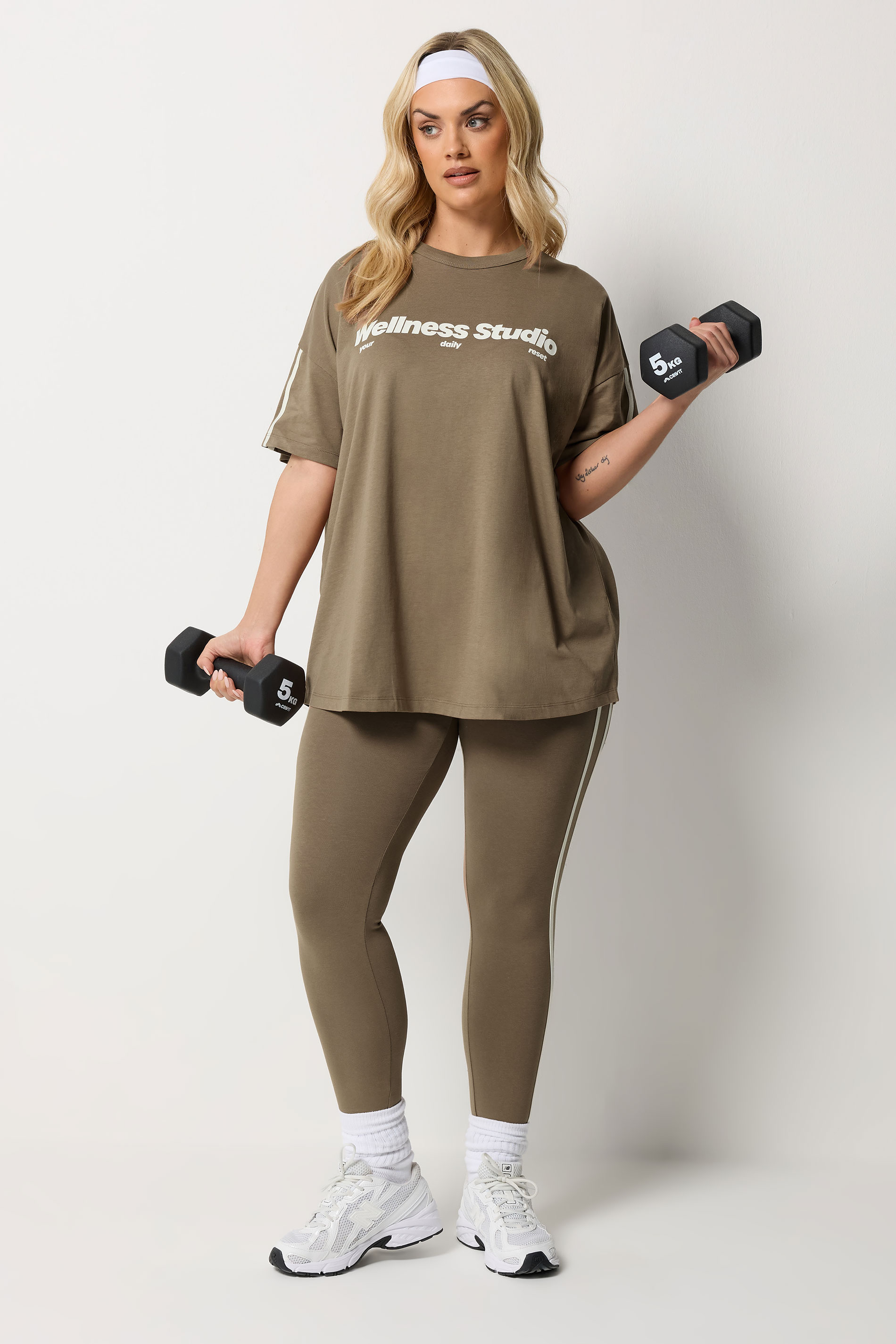 YOURS ACTIVE Plus Size Brown 'Wellness Studio' T-Shirt | Yours Clothing 2