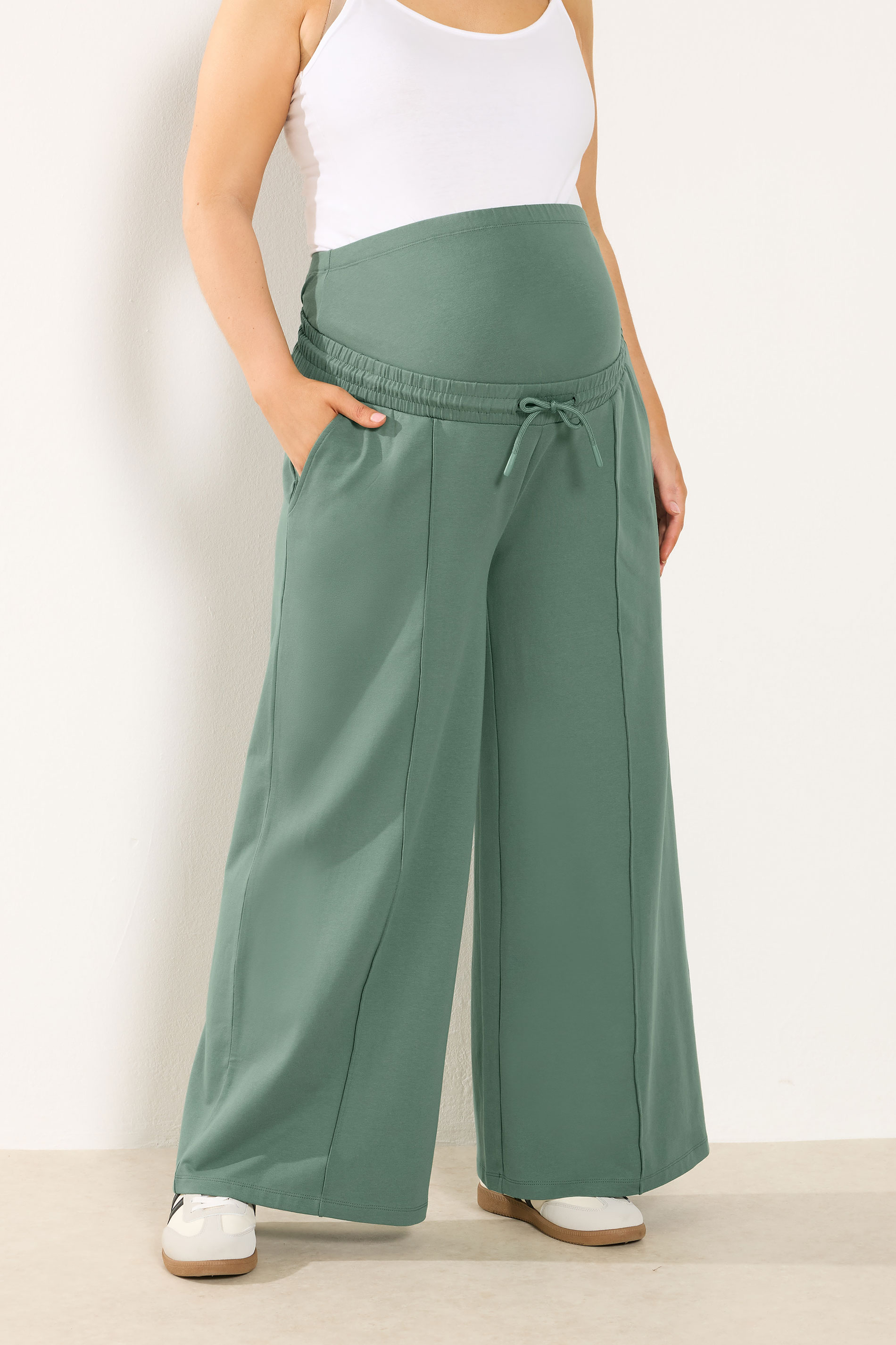 BUMP IT UP MATERNITY Plus Size Green Wide Leg Joggers | Yours Clothing 3