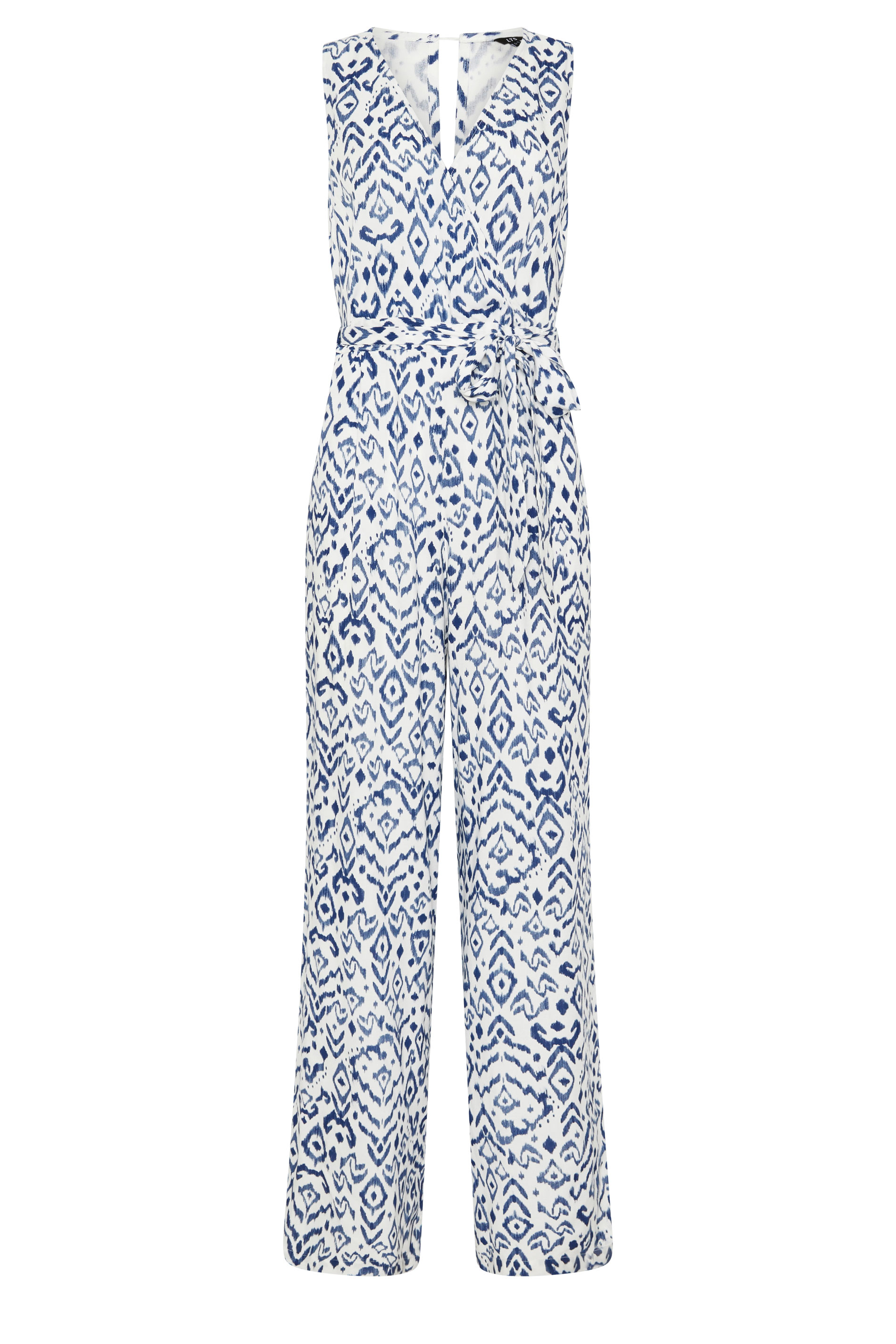 LTS Tall Women's Blue & White Ikat Belted Jumpsuit | Long Tall Sally 7