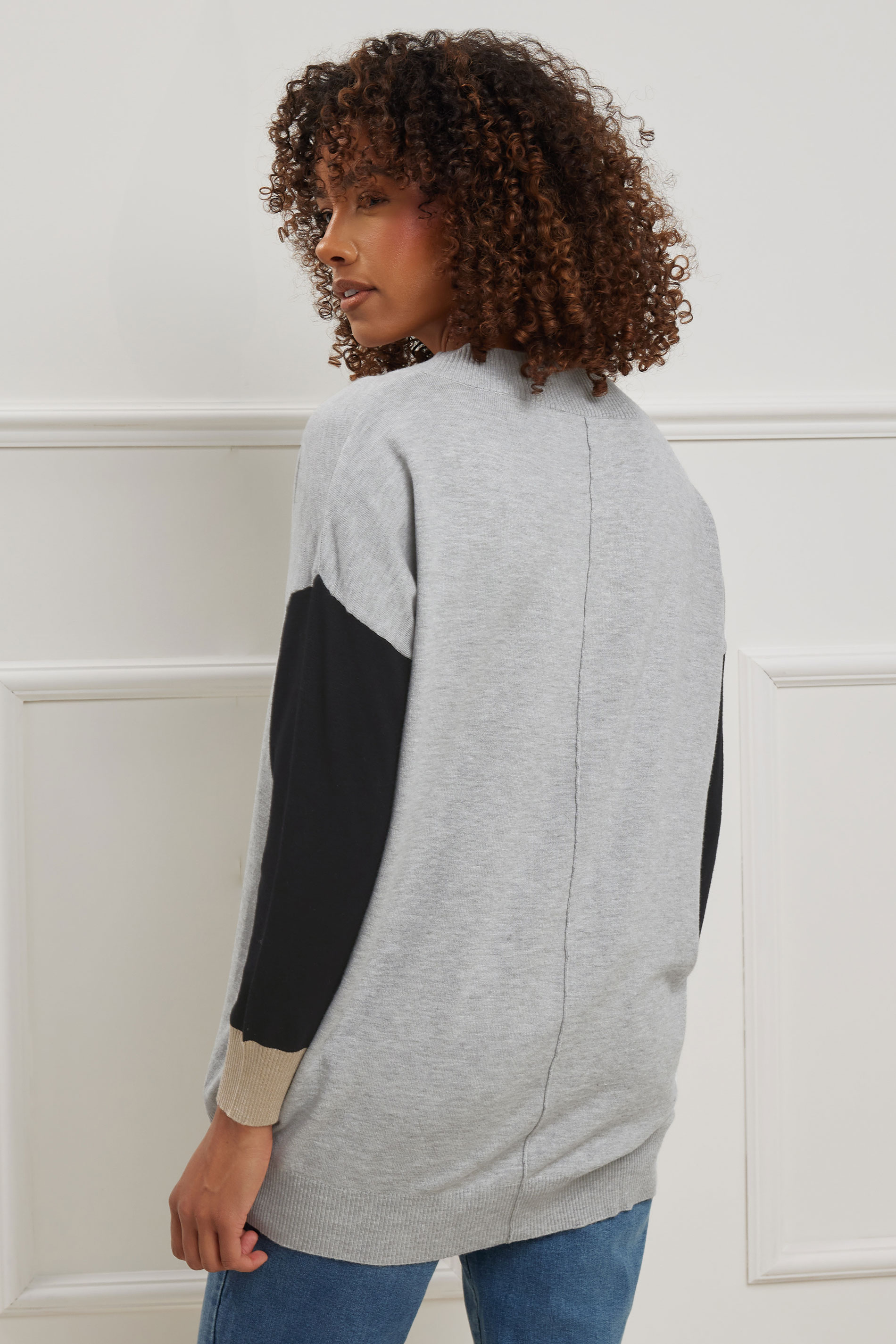 M&Co Grey Colourblock V-Neck Jumper | M&Co 4