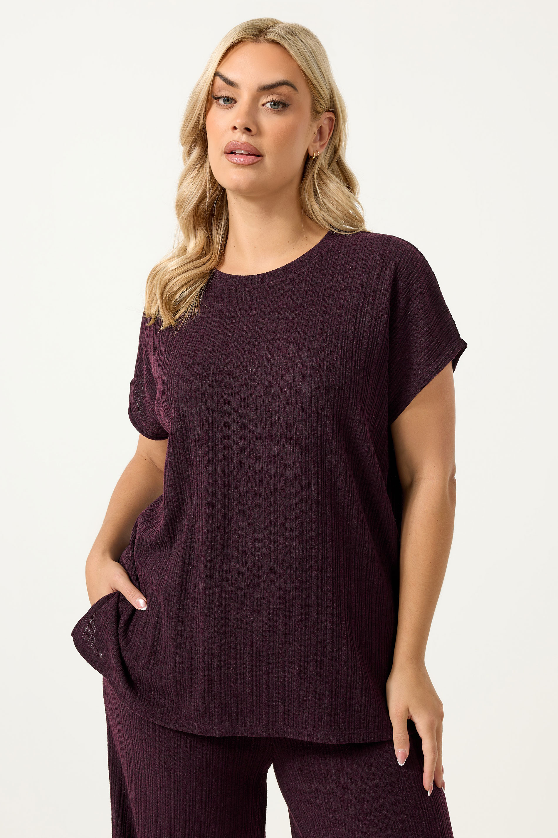 YOURS Plus Size Dark Purple Knitted T-Shirt | Yours Clothing 3