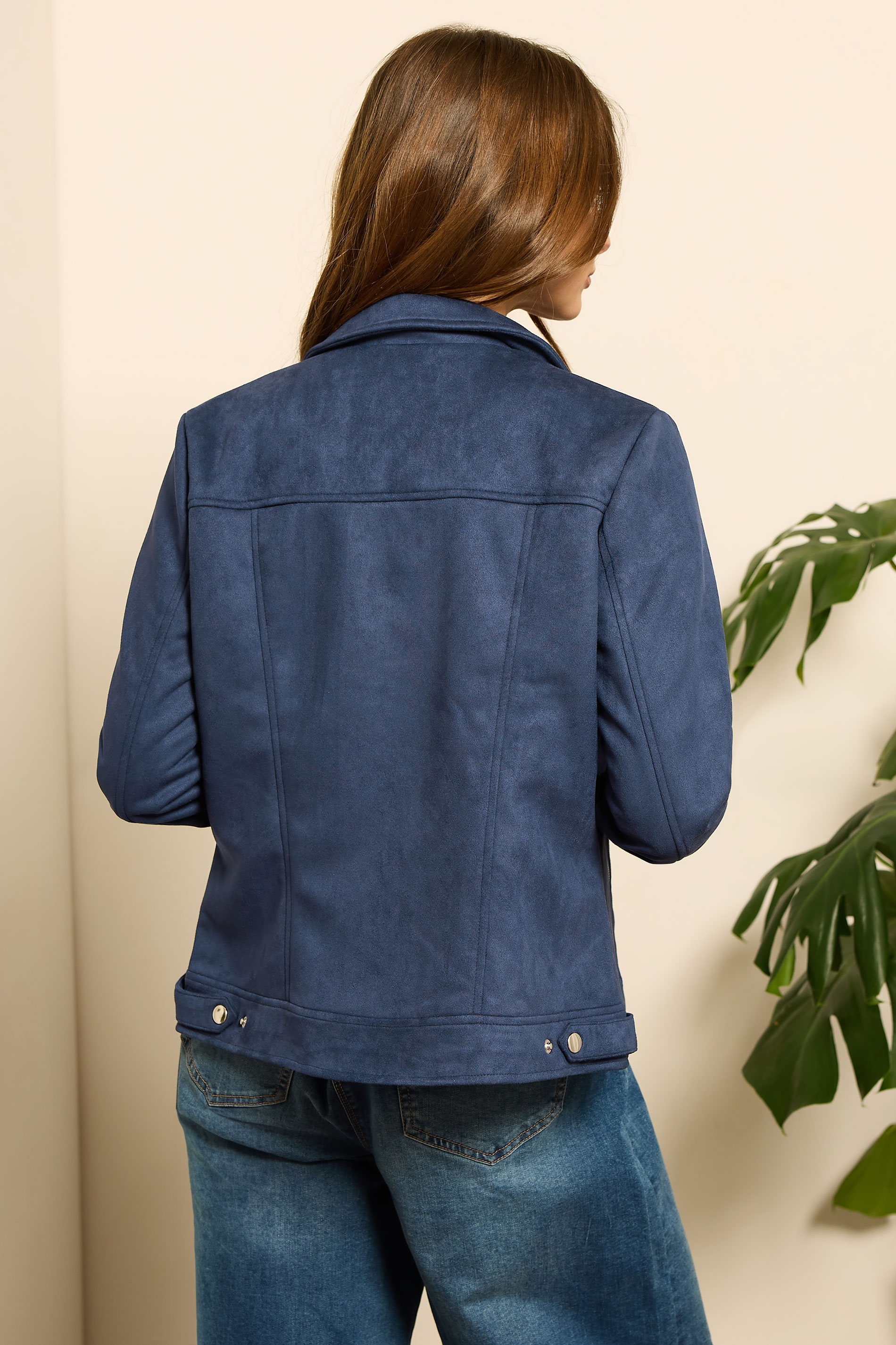 M&Co Navy Blue Faux Suede Biker Jacket | M&Co 2