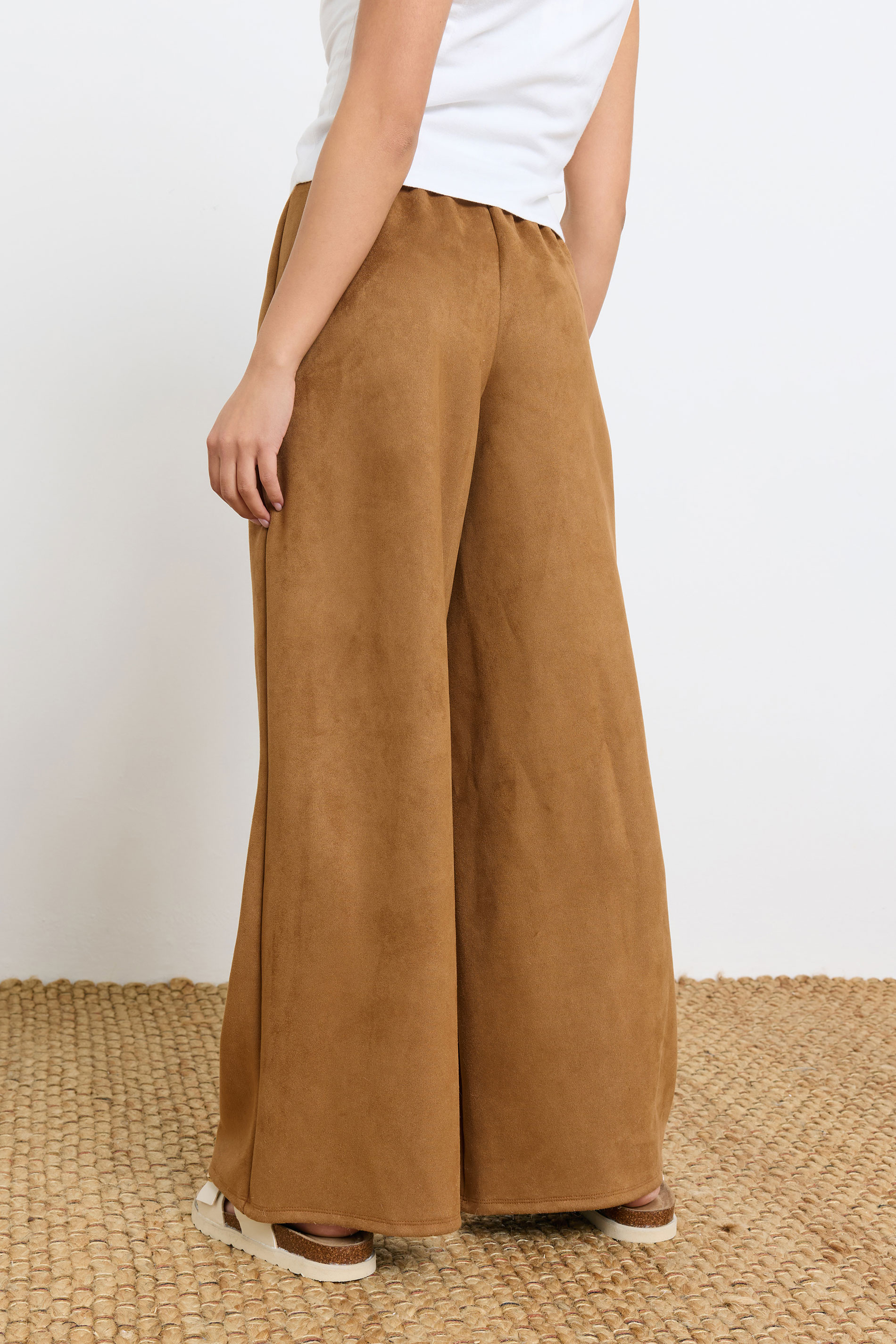 PixieGirl Petite Women's Camel Brown Suedette Wide Leg Trousers | PixieGirl 2