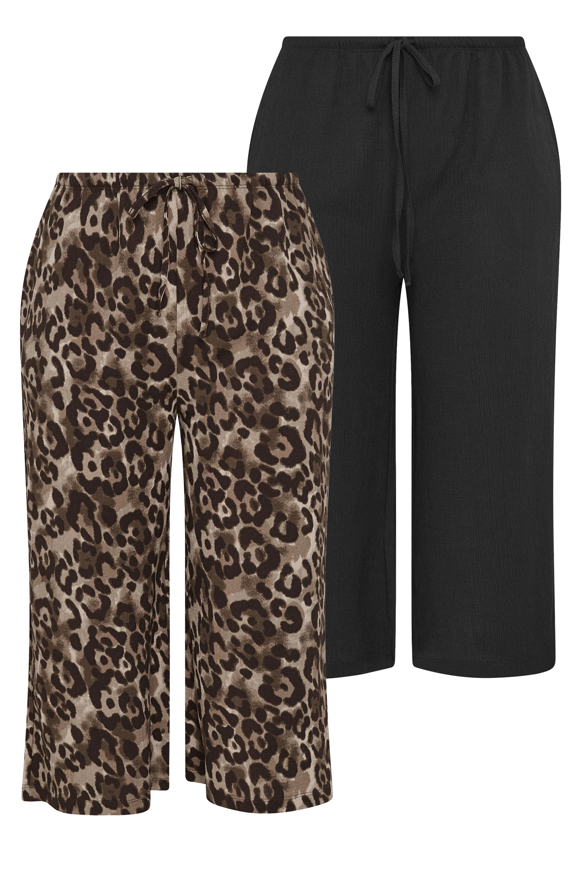 YOURSET Plus Size 2 PACK Black Leopard Textured Culottes | Yours Clothing 8