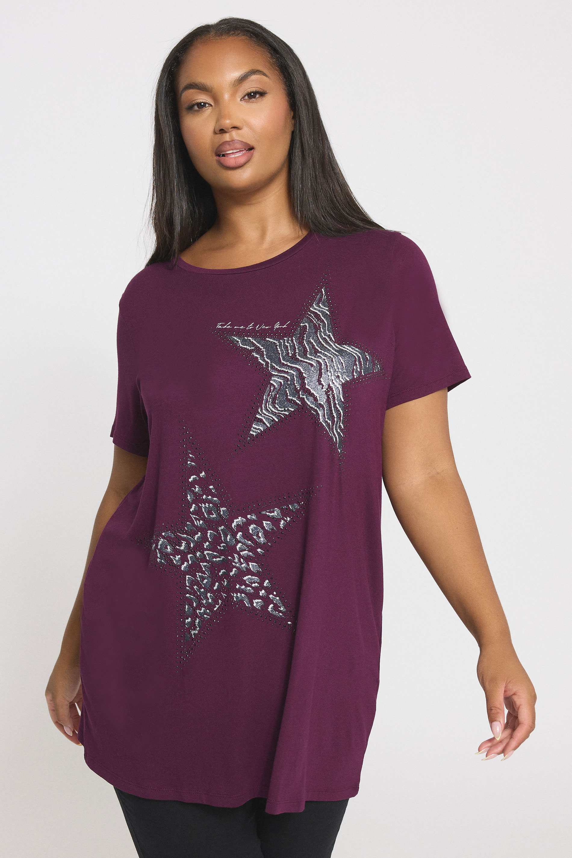 YOURS Plus Size Purple Star Print T-Shirt | Yours Clothing 3