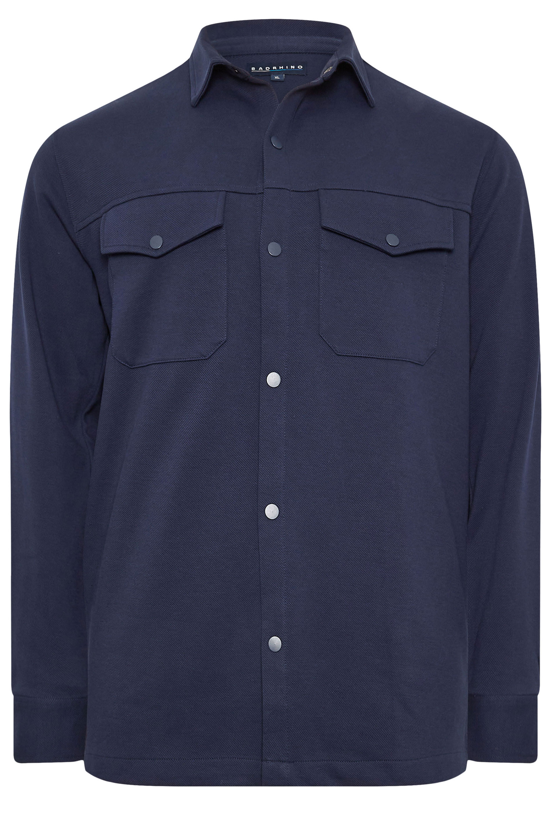 BadRhino Big & Tall Navy Blue Textured Jersey Shacket | BadRhino 7