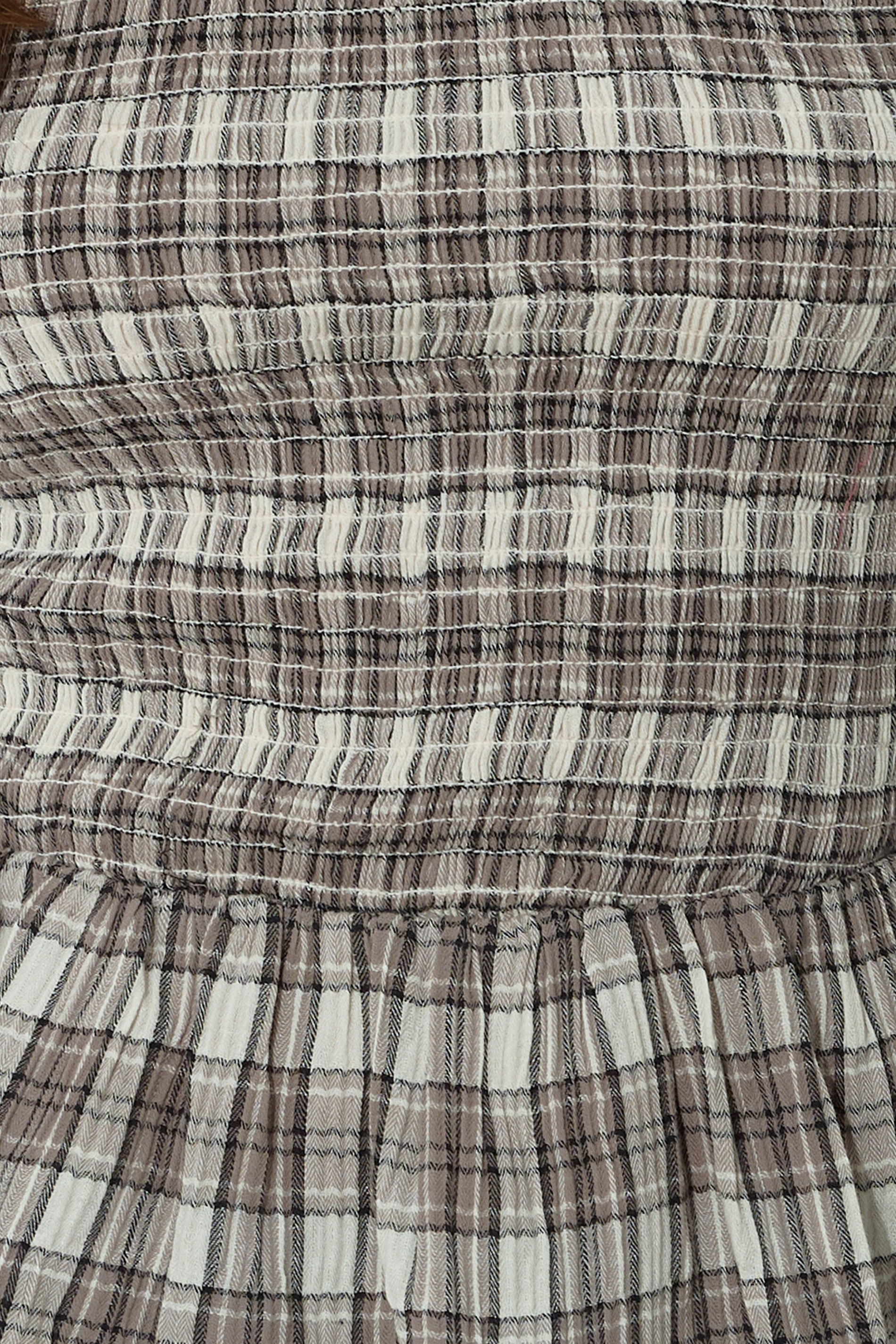 PixieGirl Petite Women's Brown Check Shirred Long Sleeve Top | PixieGirl 6