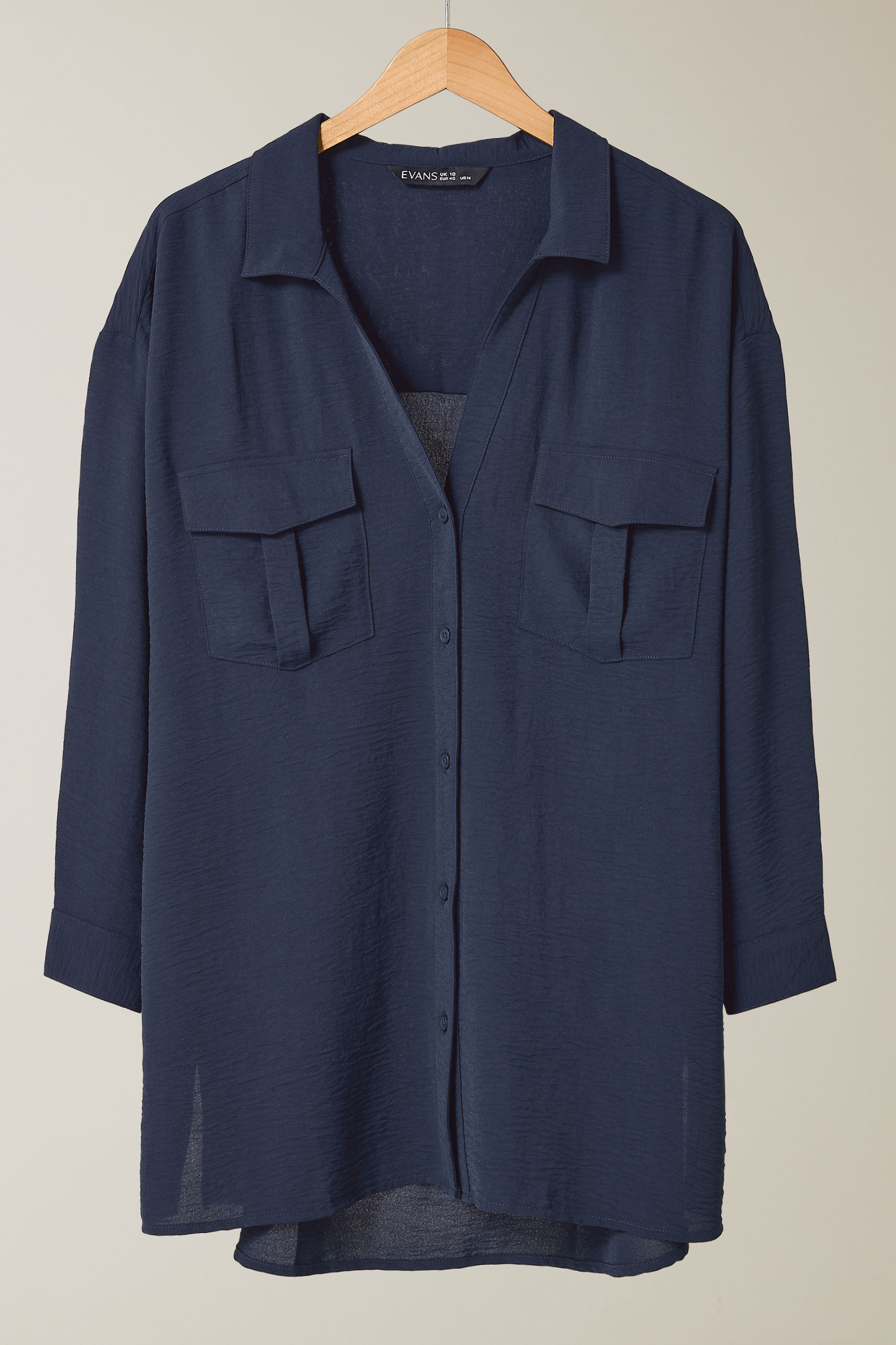 EVANS Plus Size Navy Blue Utility Pocket Shirt | Evans 6
