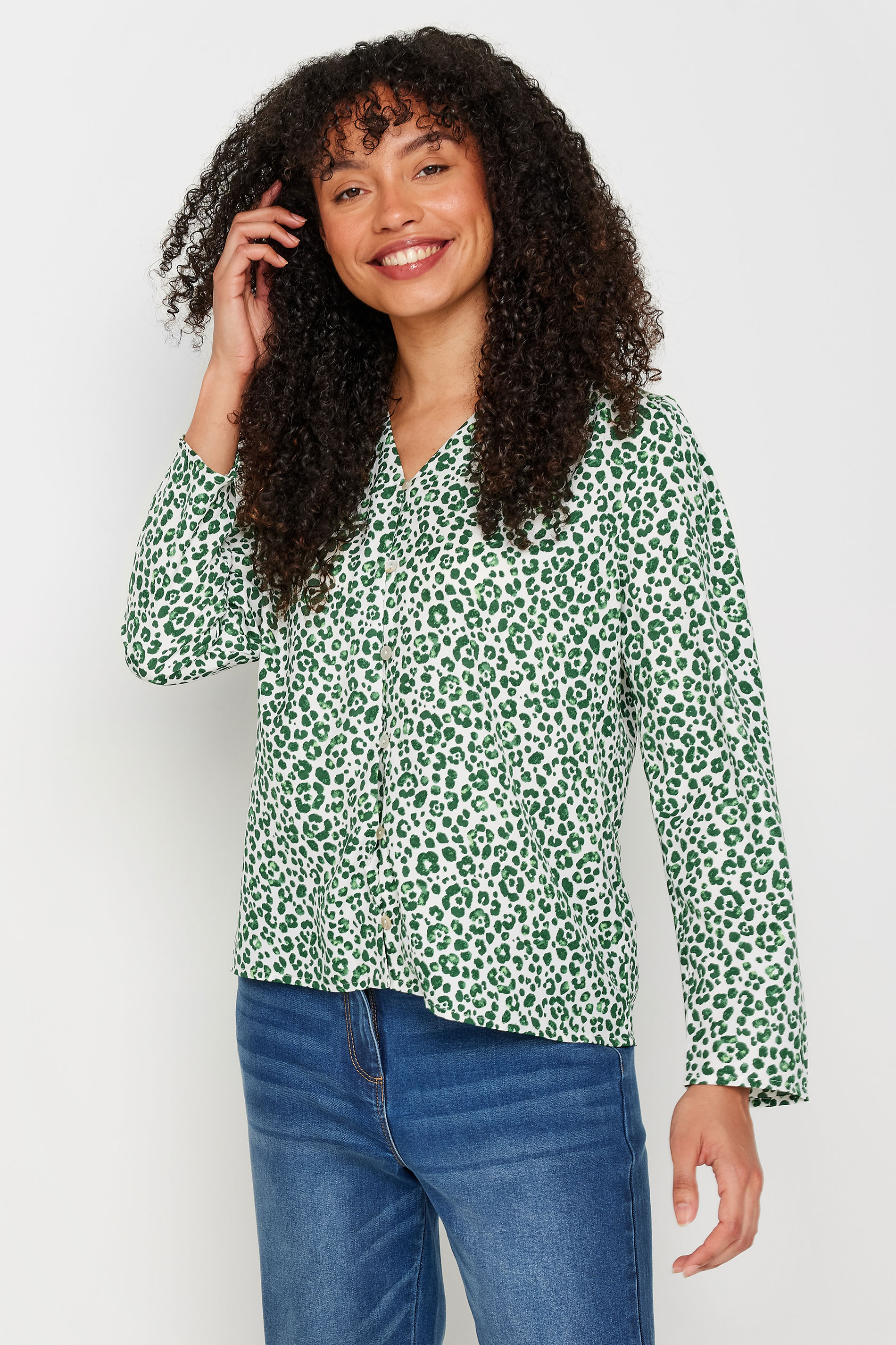 M&Co Green Leopard Print Long Sleeve Blouse | M&Co 1
