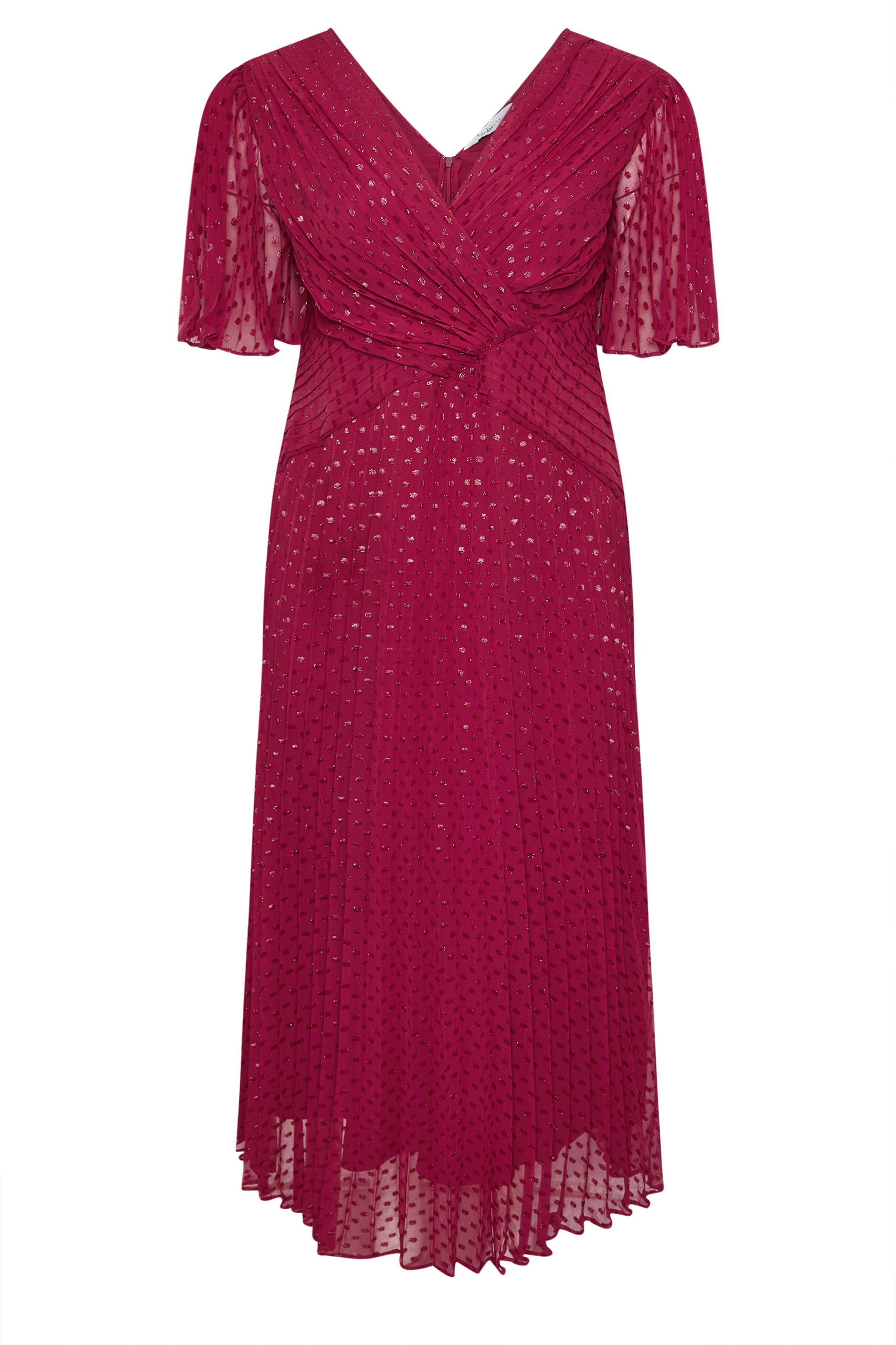 YOURS LONDON Plus Size Red Metallic Dobby Pleated Wrap Dress | Yours Clothing 5