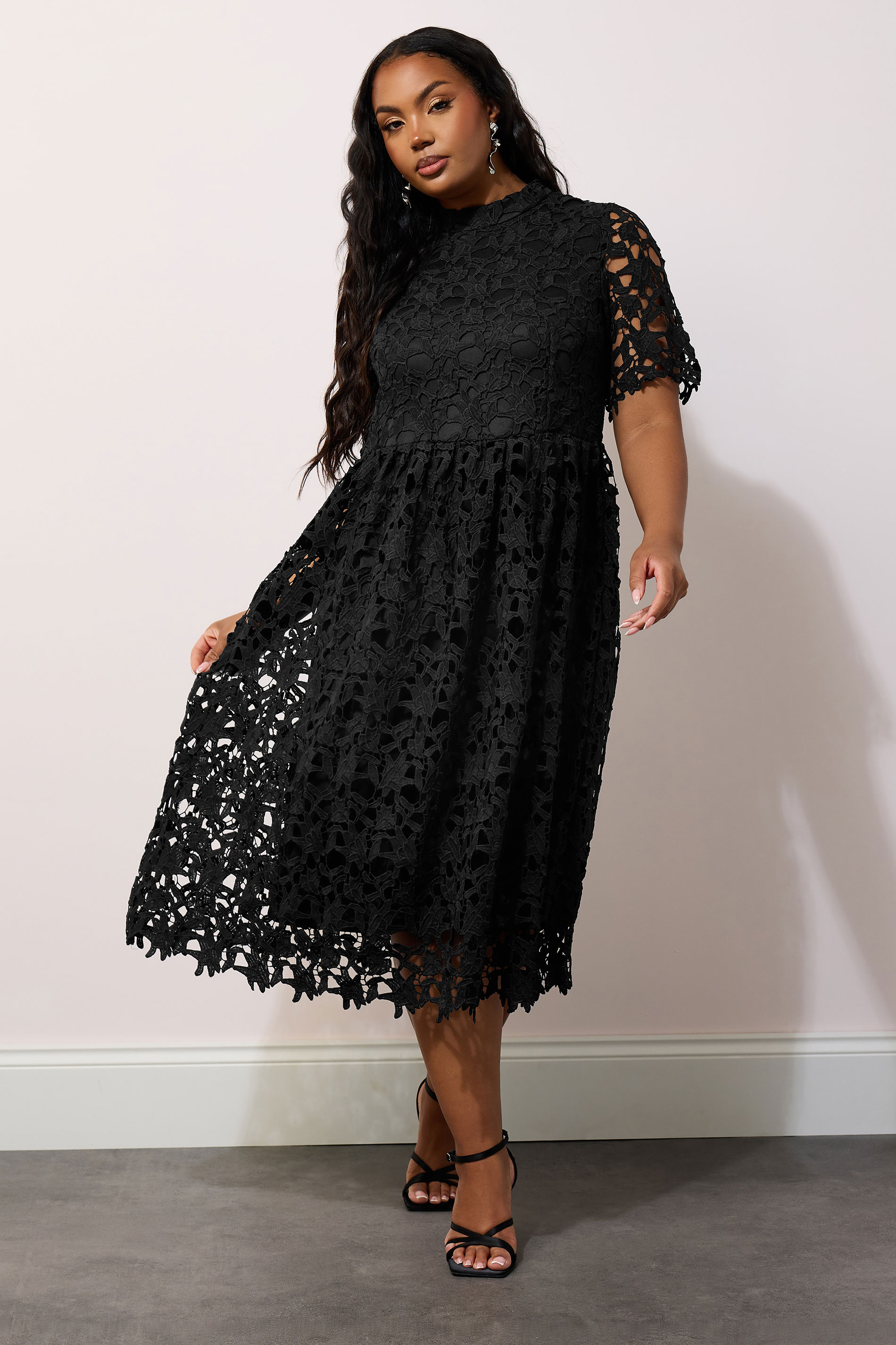 YOURS LONDON Plus Size Black Lace Crochet Midi Dress | Yours Clothing  3