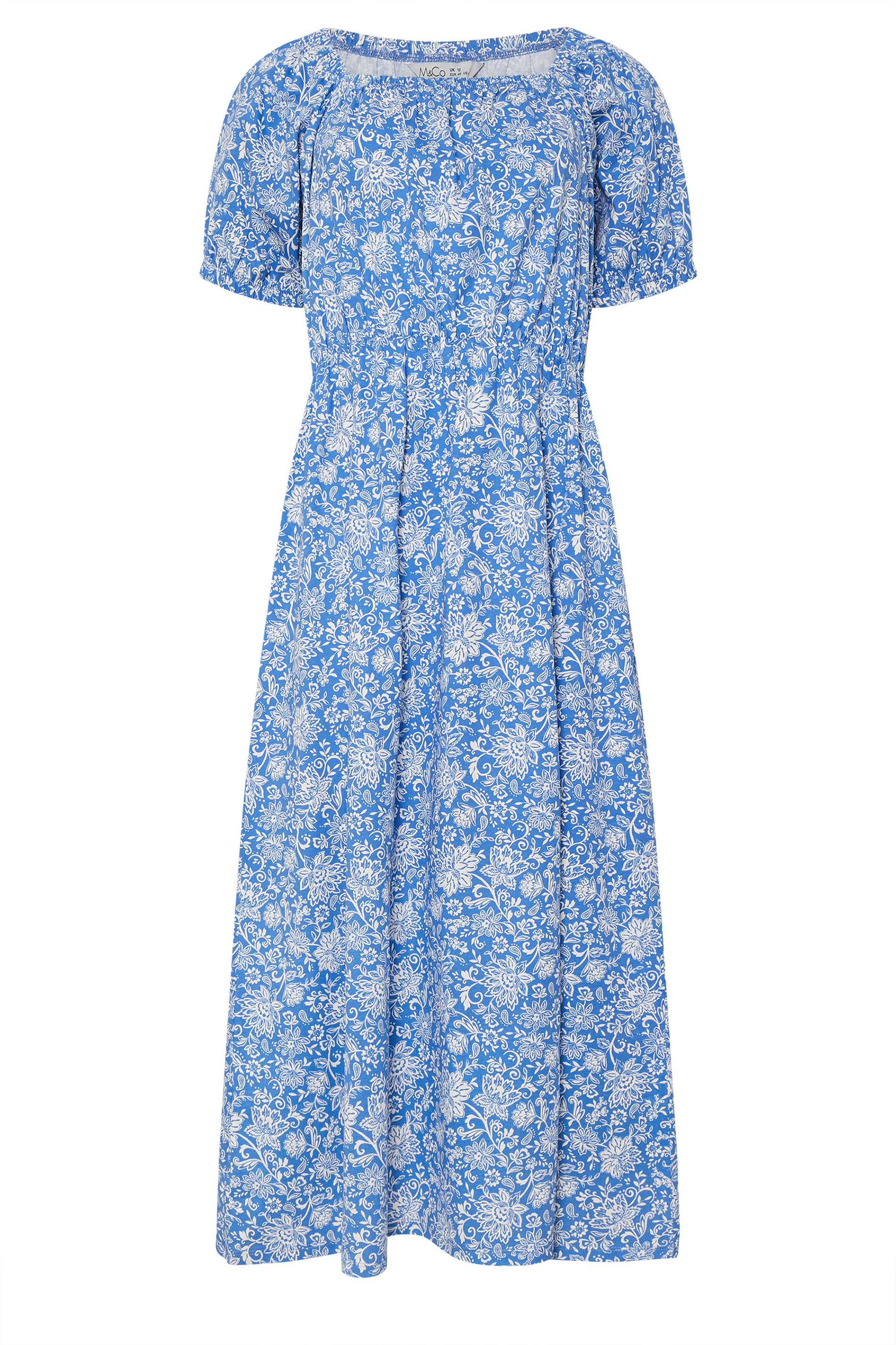 M&Co Blue Floral Print Cotton Midi Dress | M&Co 6