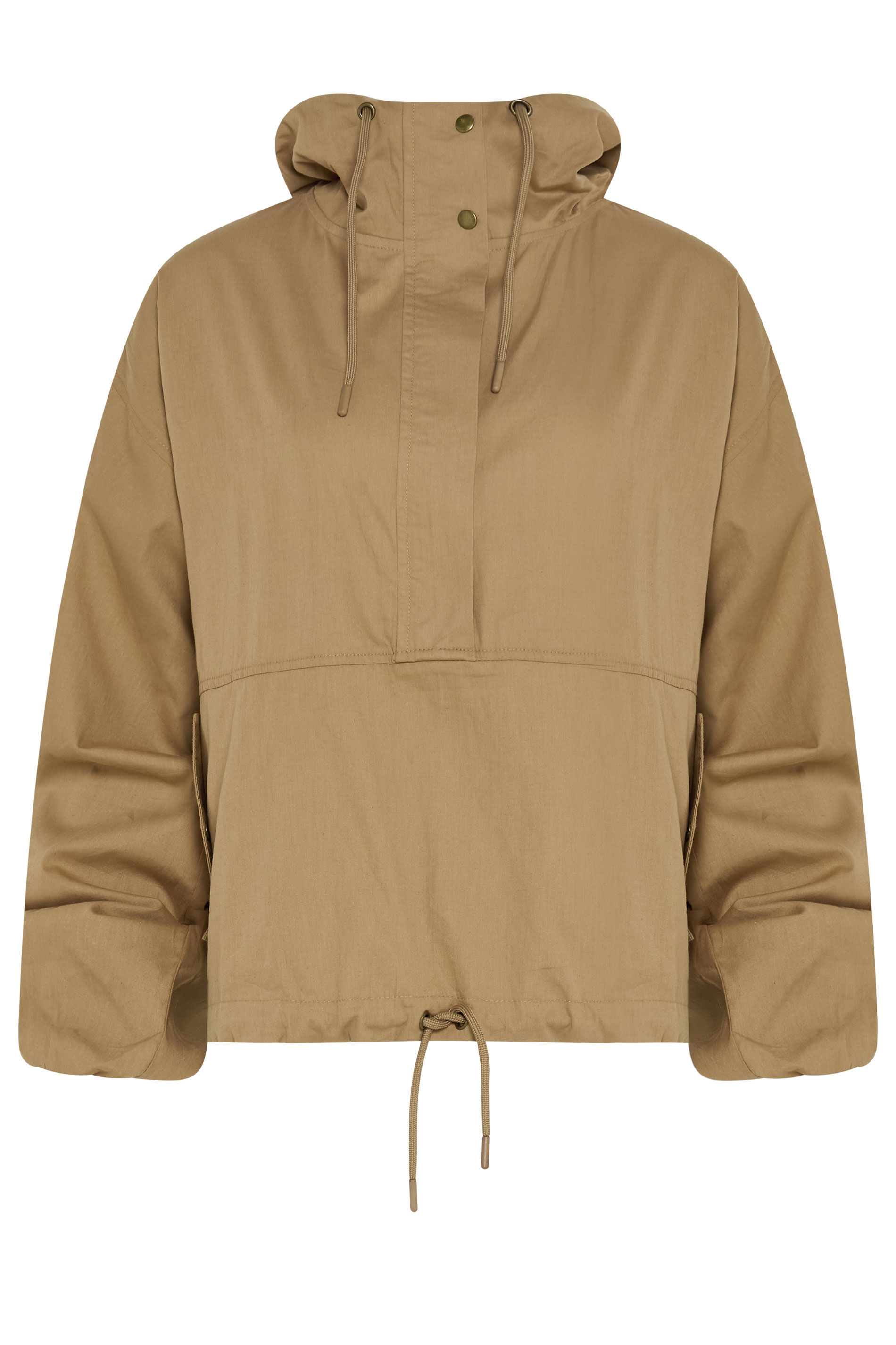 PixieGirl Petite Women's Stone Brown Half Zip Hooded Windbreaker Jacket | PixieGirl  5