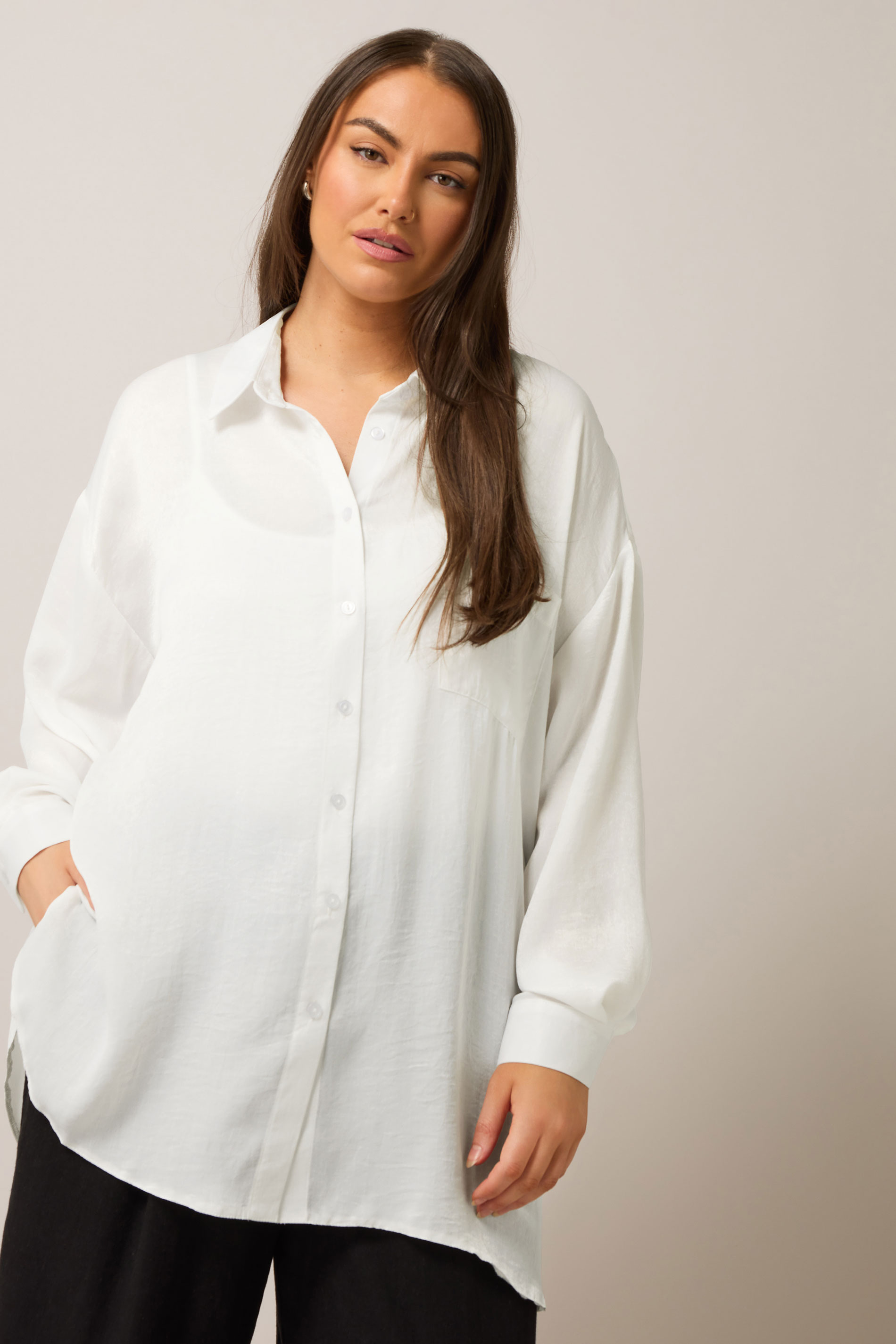 EVANS Plus Size White Metallic Button Through Shirt | Evans 3
