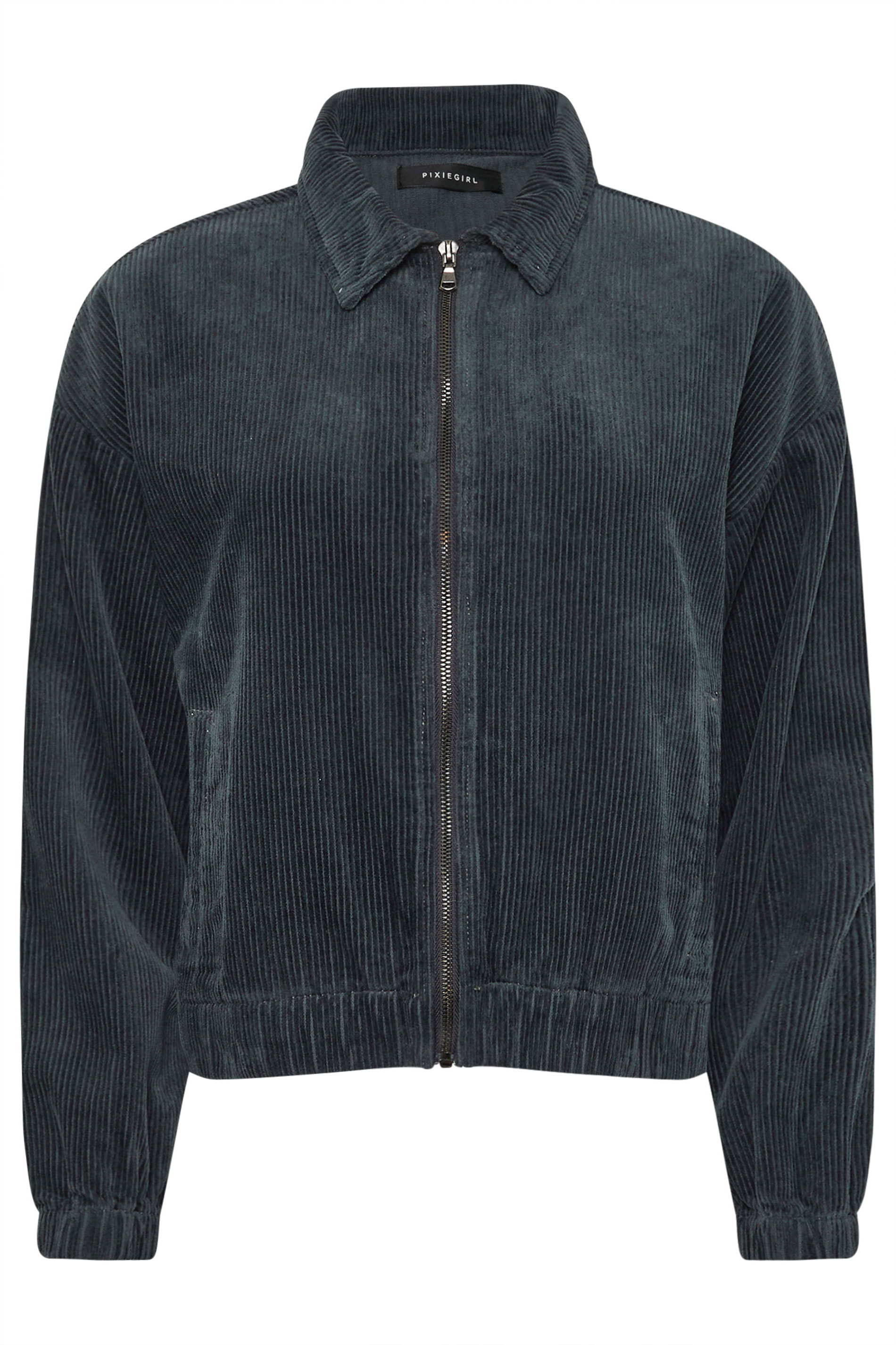 PixieGirl Petite Women's Charcoal Grey Cotton Cord Bomber Jacket | PixieGirl 7