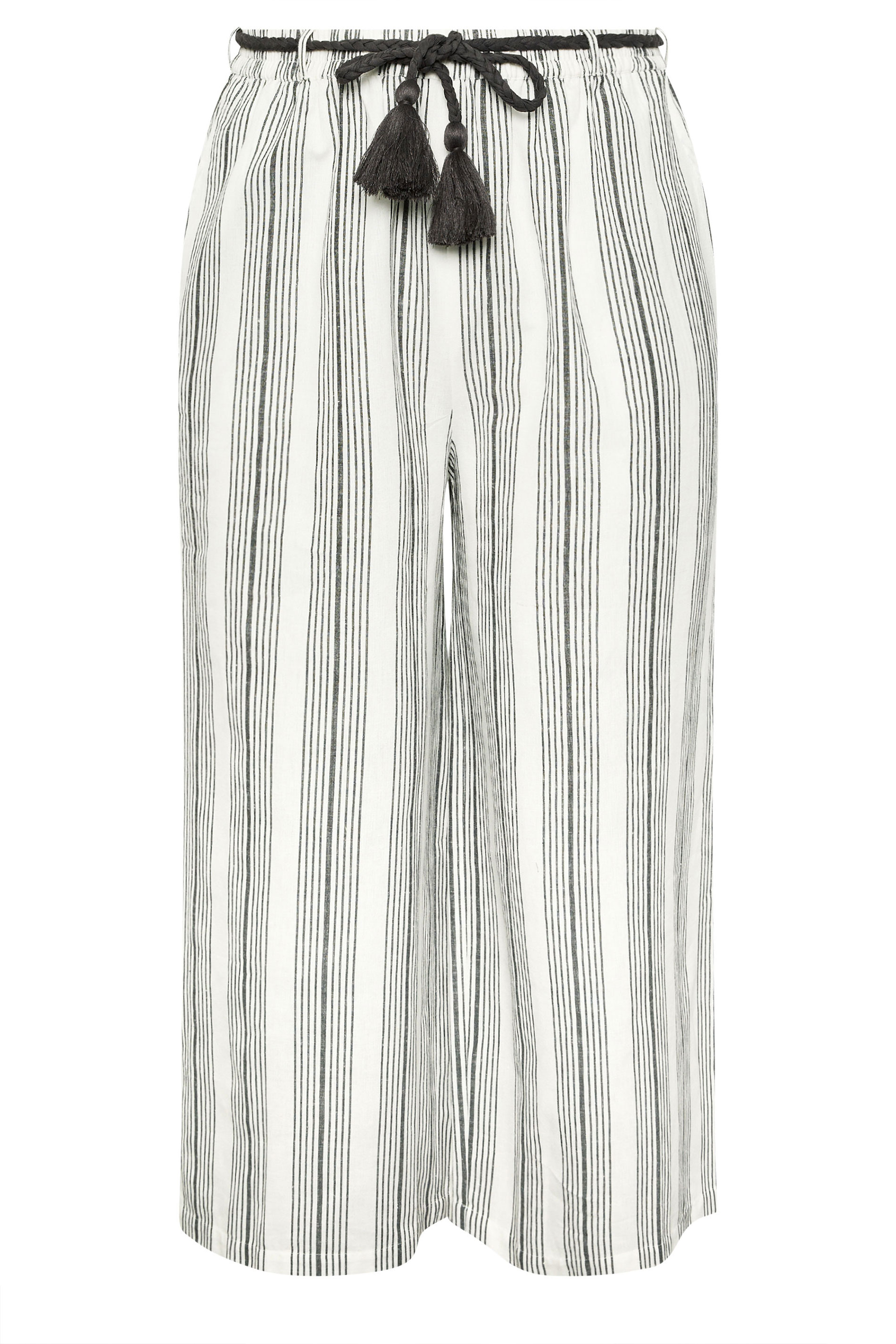 YOURS Plus Size White Stripe Belted Wide Leg Linen Trousers | Yours Clothing 7