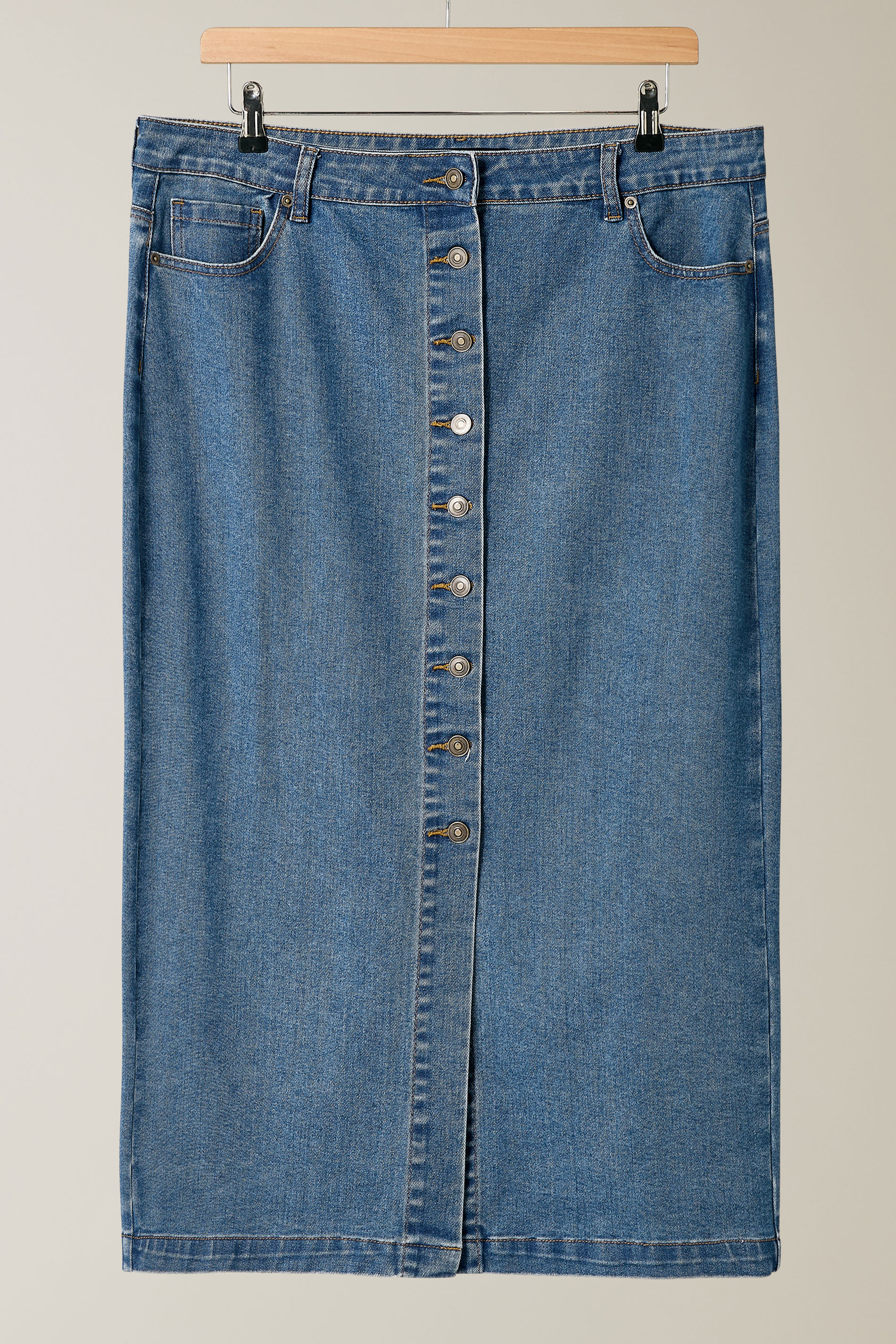 EVANS Plus Size Blue Button Through Denim Maxi Skirt | Evans 6