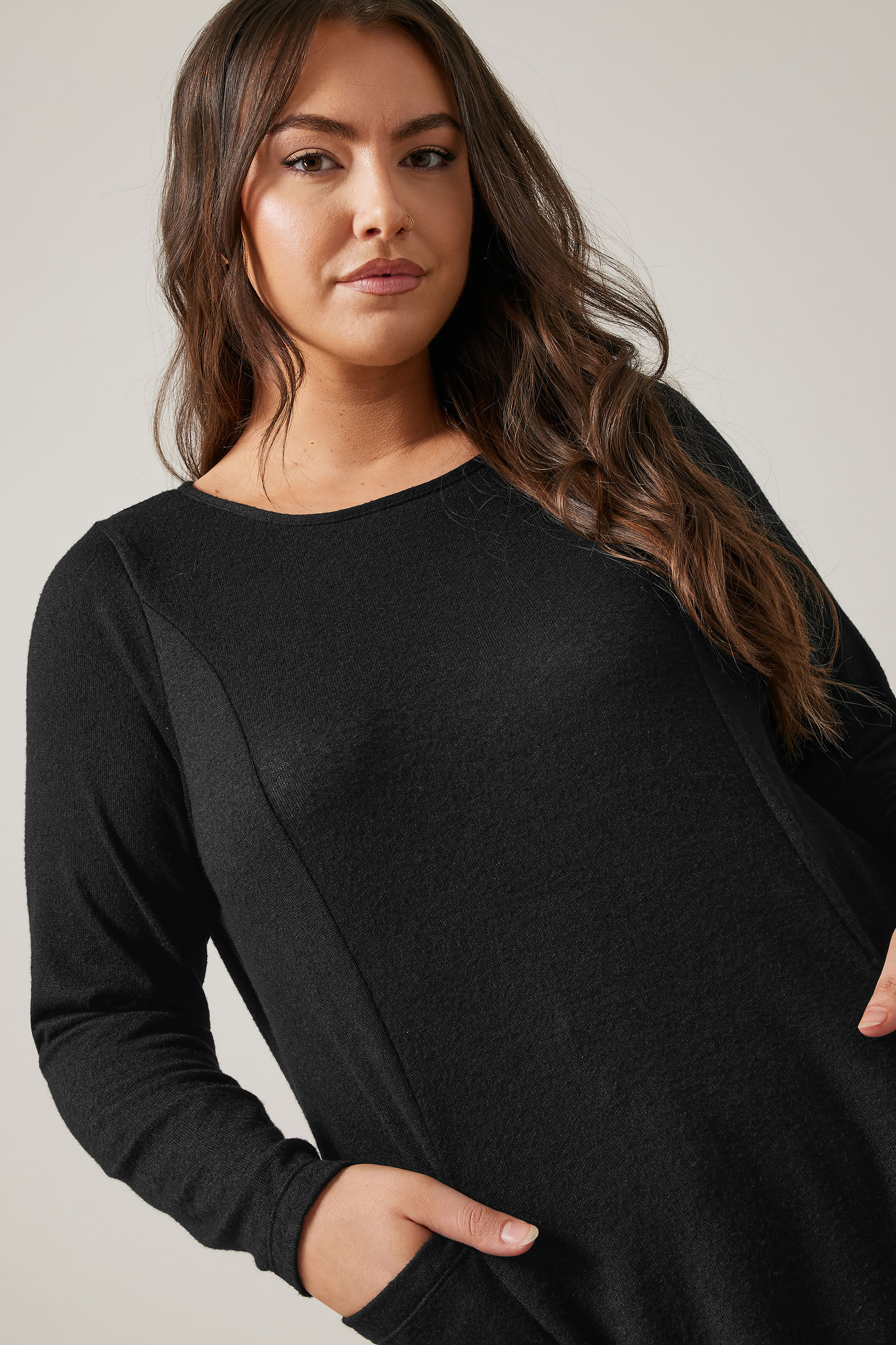 EVANS Plus Size Black Front Pocket Tunic Jumper | Evans  4