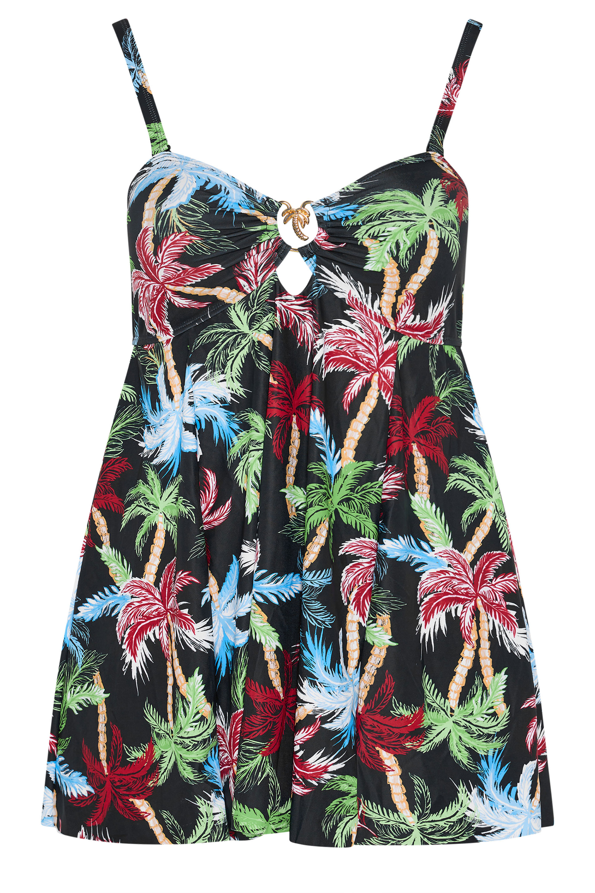 YOURS Plus Size Black Palm Tree Print Bandeau Swim Dress | Yours Clothing 8