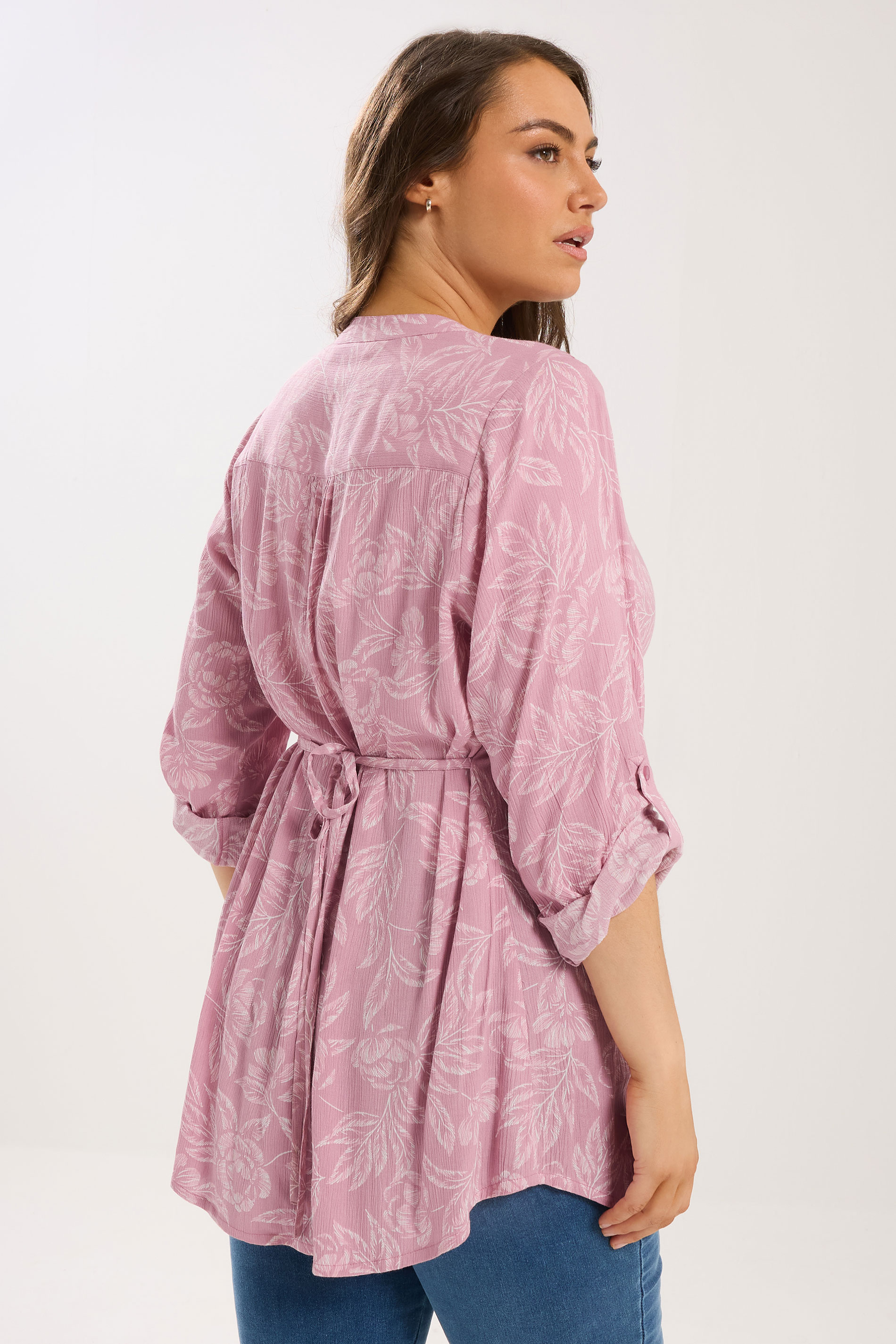YOURS Plus Size Pink Leaf Print Pintuck Blouse | Yours Clothing 2