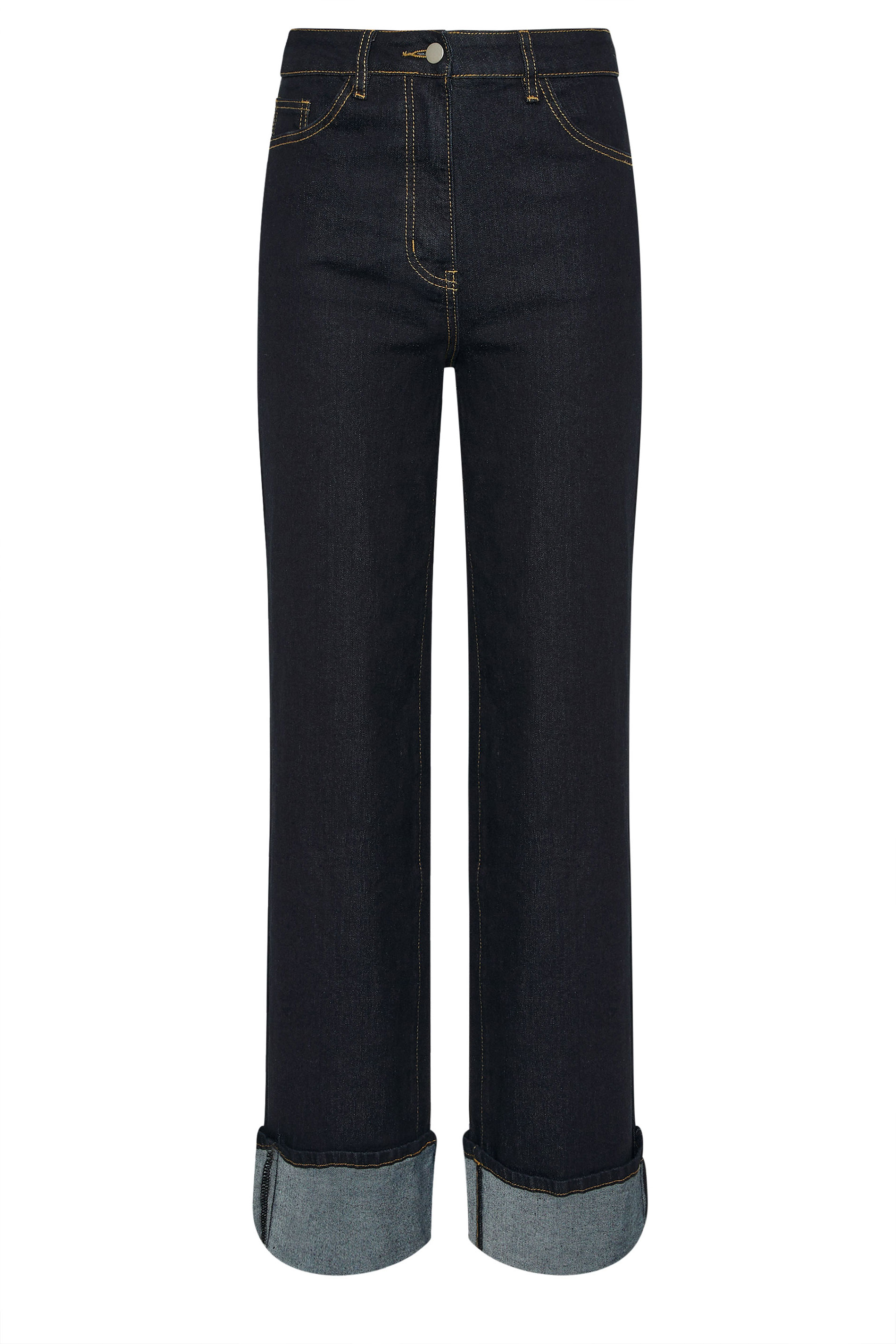 LTS Tall Dark Blue Cotton Turn Up Wide Leg Jeans | Long Tall Sally 6