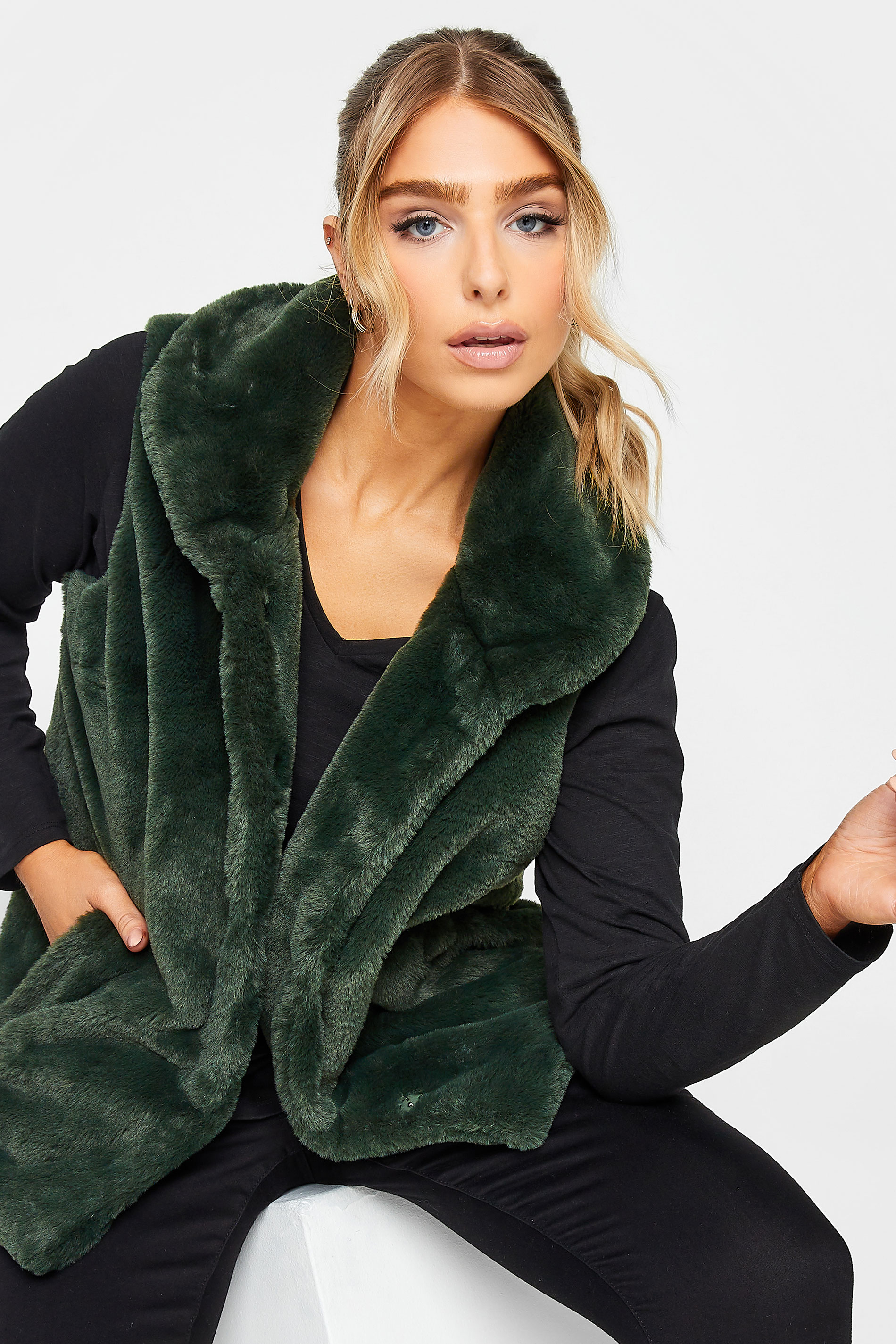 M&Co Dark Green Faux Fur Gilet | M&Co 1