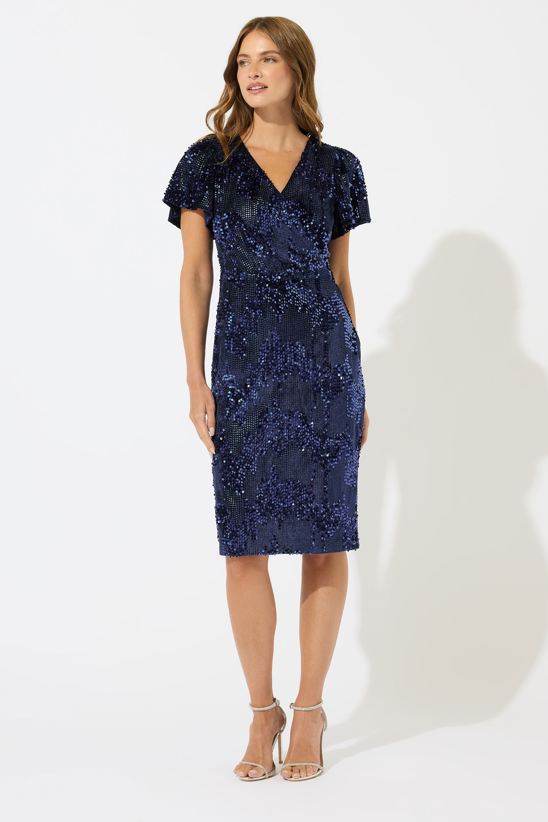 M&Co Blue Mixed Sequin Wrap Midi Dress | M&Co 2