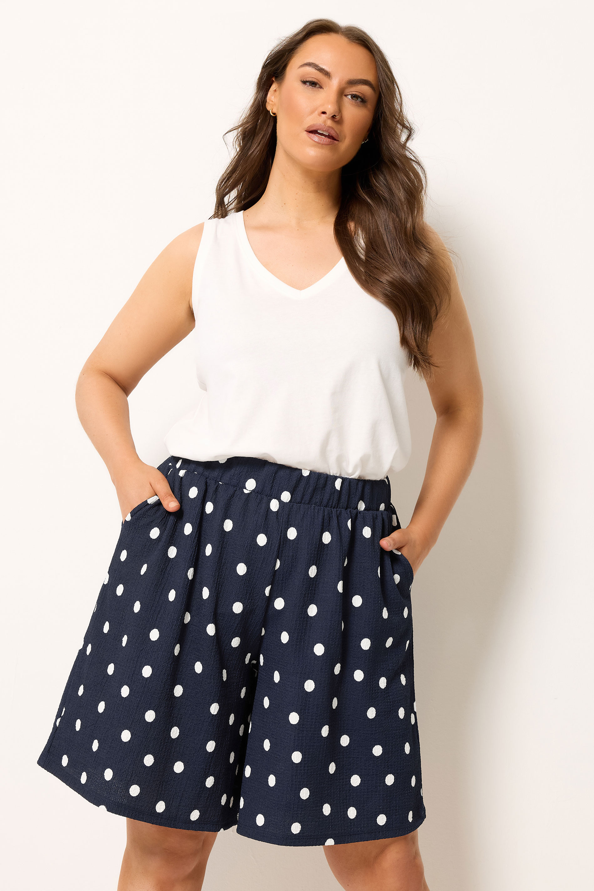 YOURS Plus Size Navy Blue Polka Dot Shorts | Yours Clothing 3