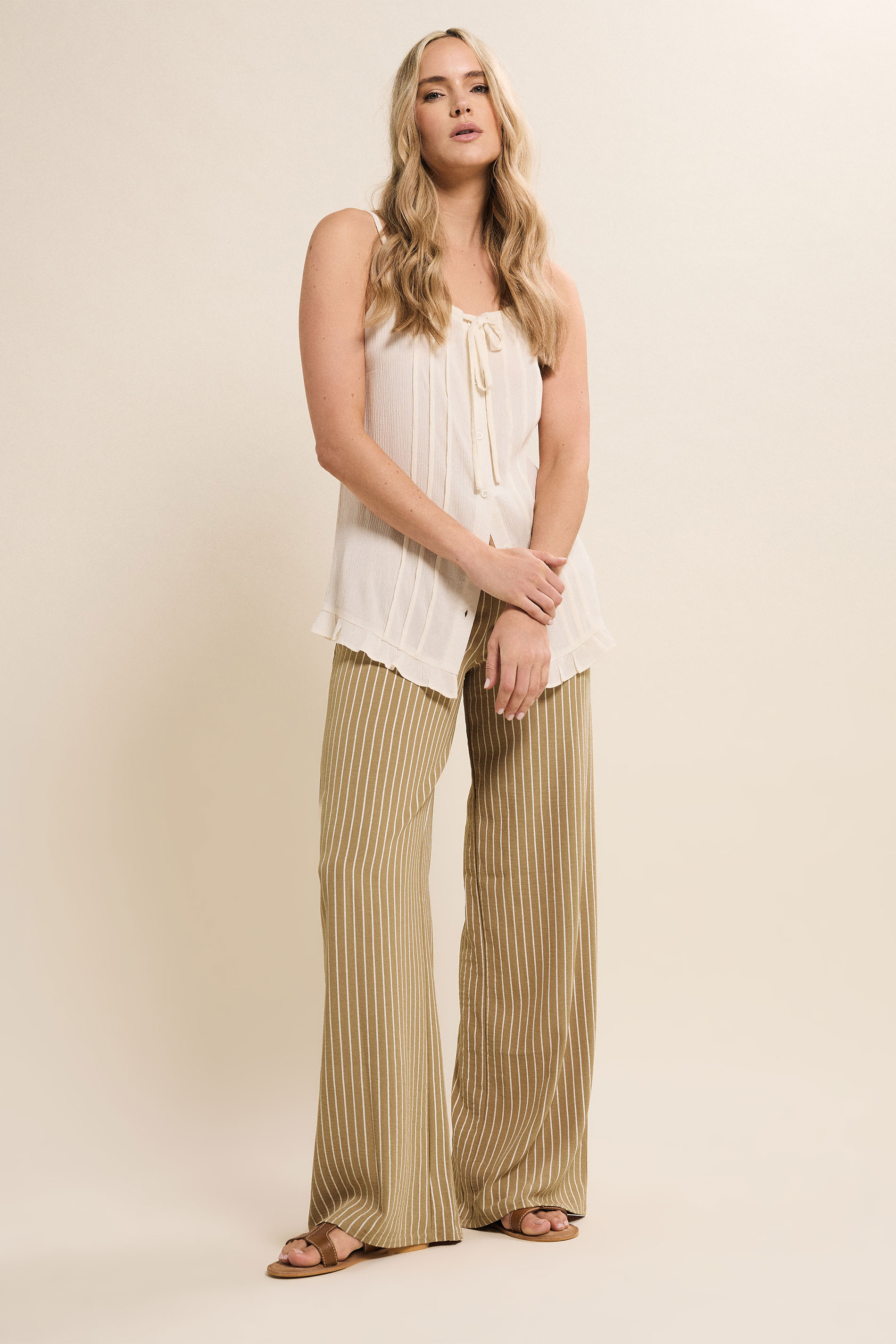 LTS Tall Women's Natural Brown Stripe Wide Leg Trousers | Long Tall Sally 3