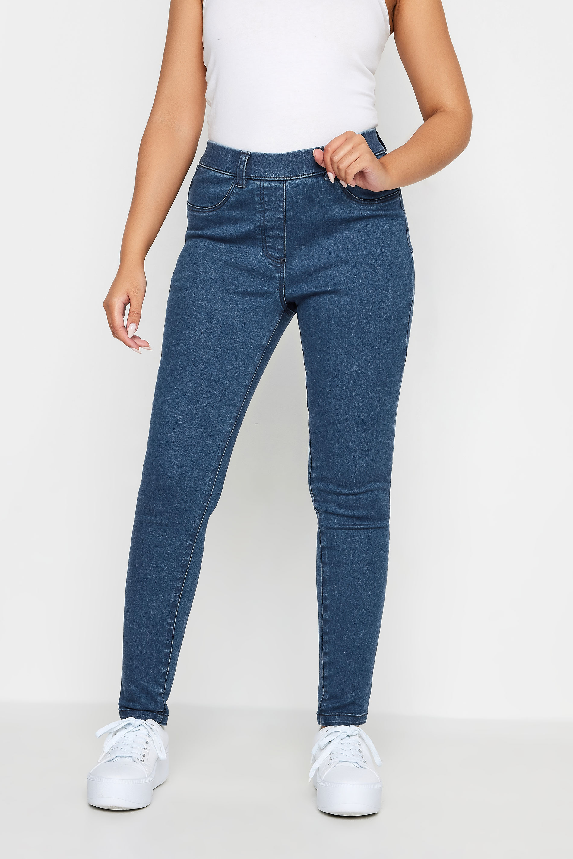 M&Co Blue Mid Wash Stretch Jeggings | M&Co 1
