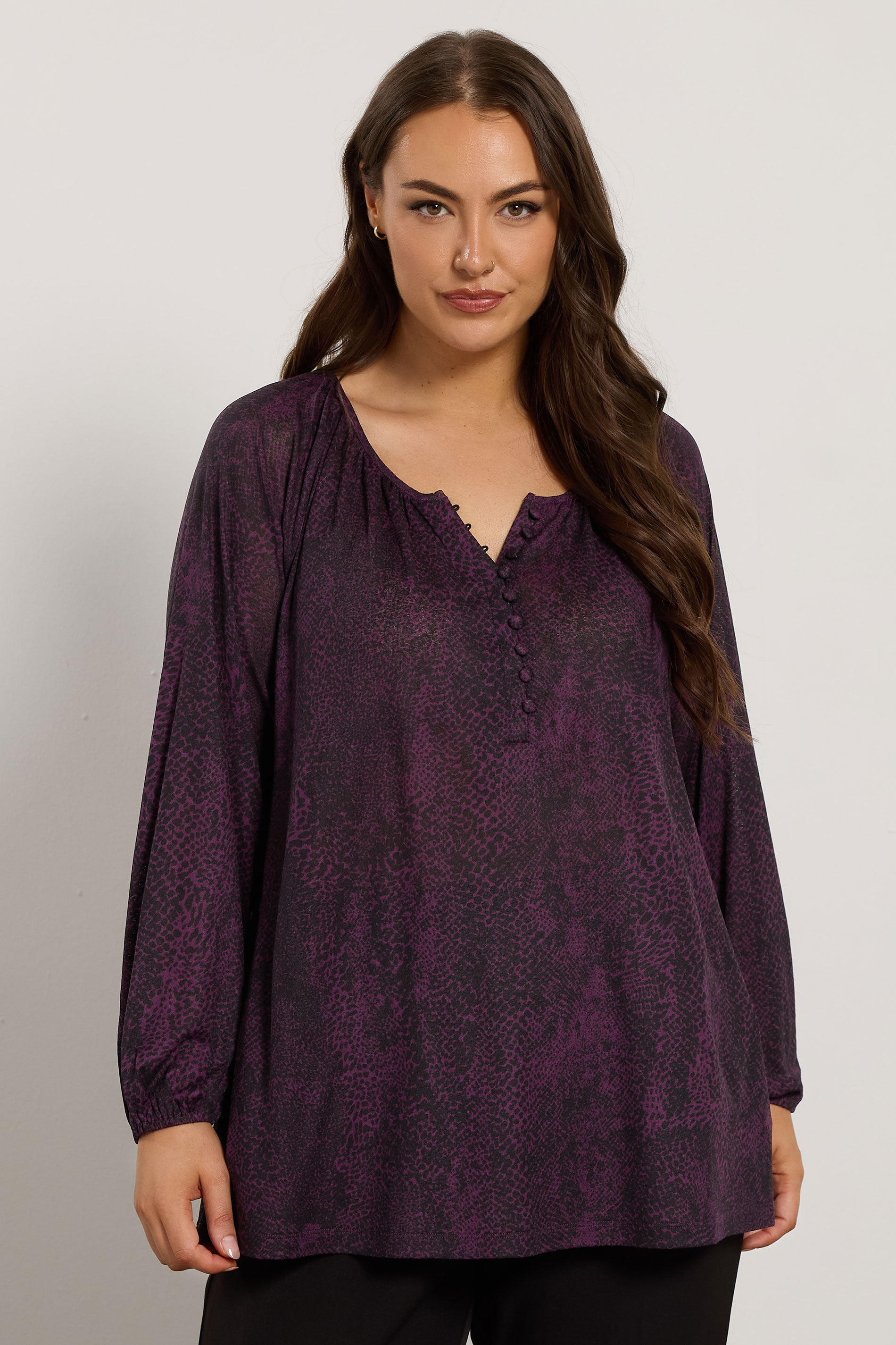 EVANS Plus Size Purple Animal Print Balloon Sleeve Blouse | Evans 3