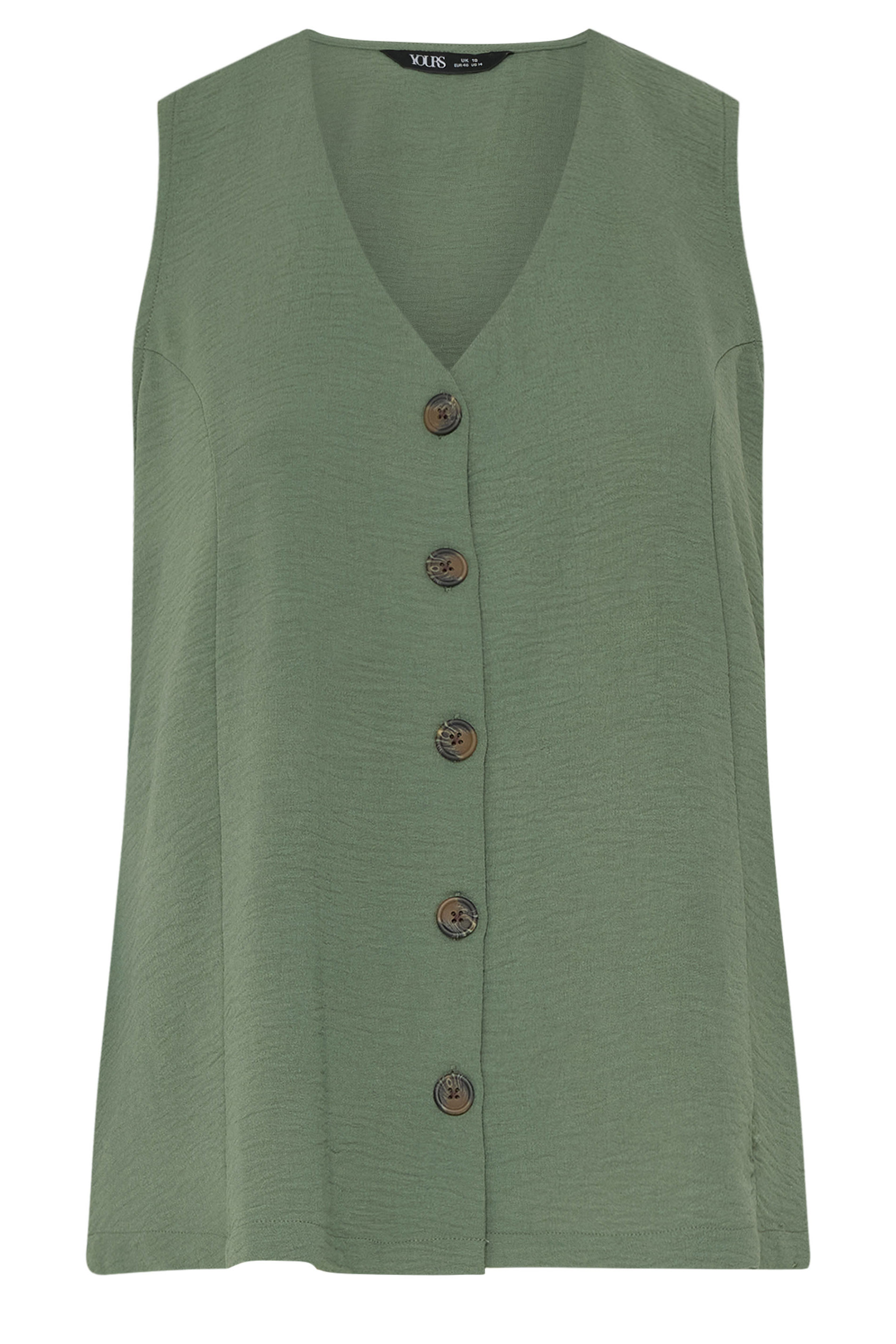 YOURS Plus Size Khaki Green Waistcoat | Yours Clothing 5