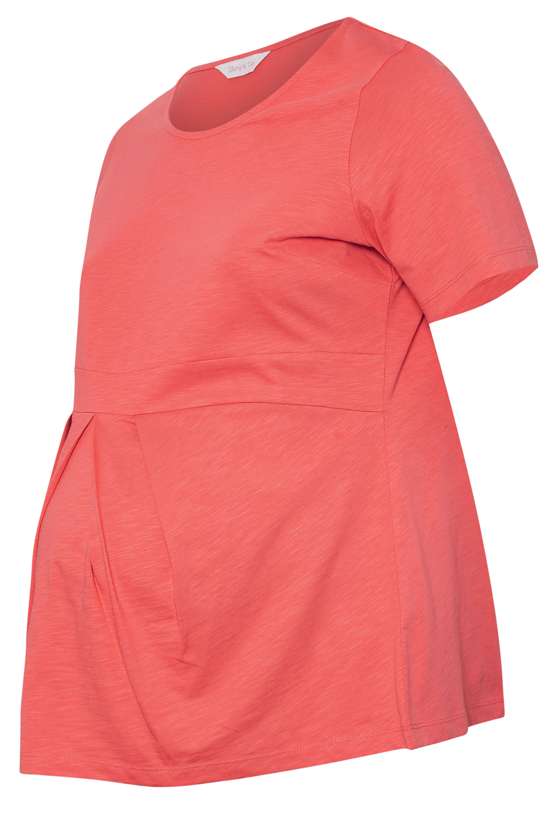 BUMP IT UP MATERNITY Plus Size Coral Orange Soft Cotton Pleat Front Peplum Top | Yours Clothing 5