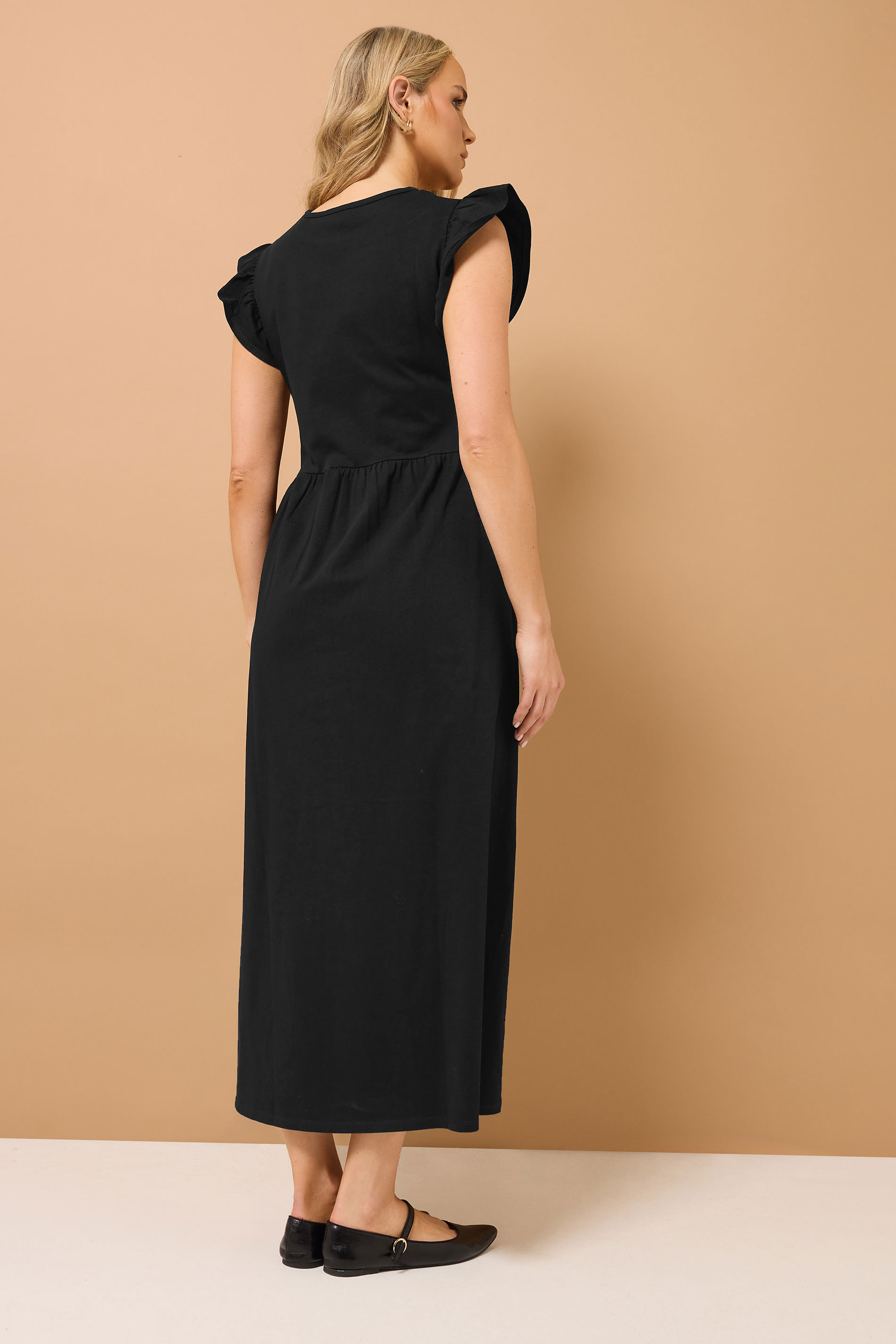 LTS Tall Black Frill Sleeve Cotton Maxi Dress | Long Tall Sally 2