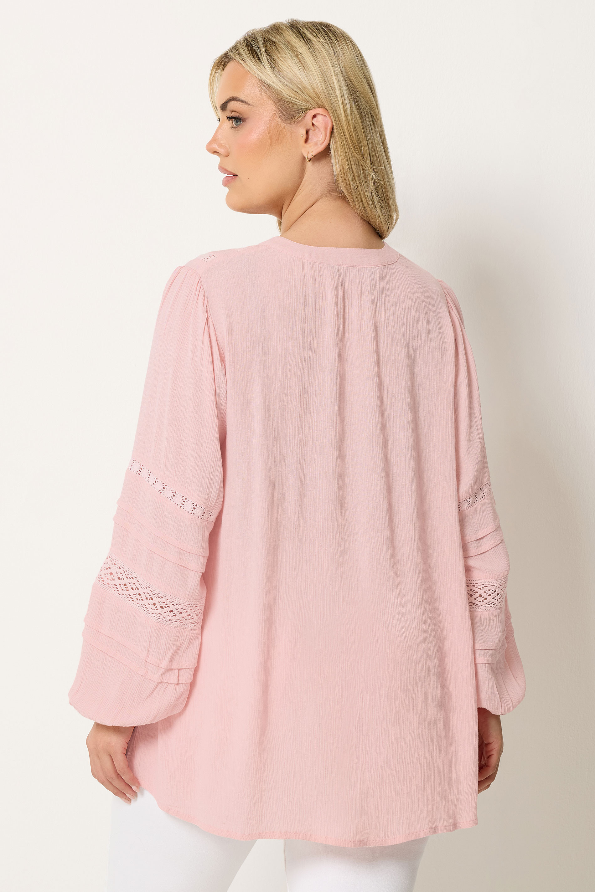 YOURS Plus Size Pink Crochet Notch Neck Top | Yours Clothing 2