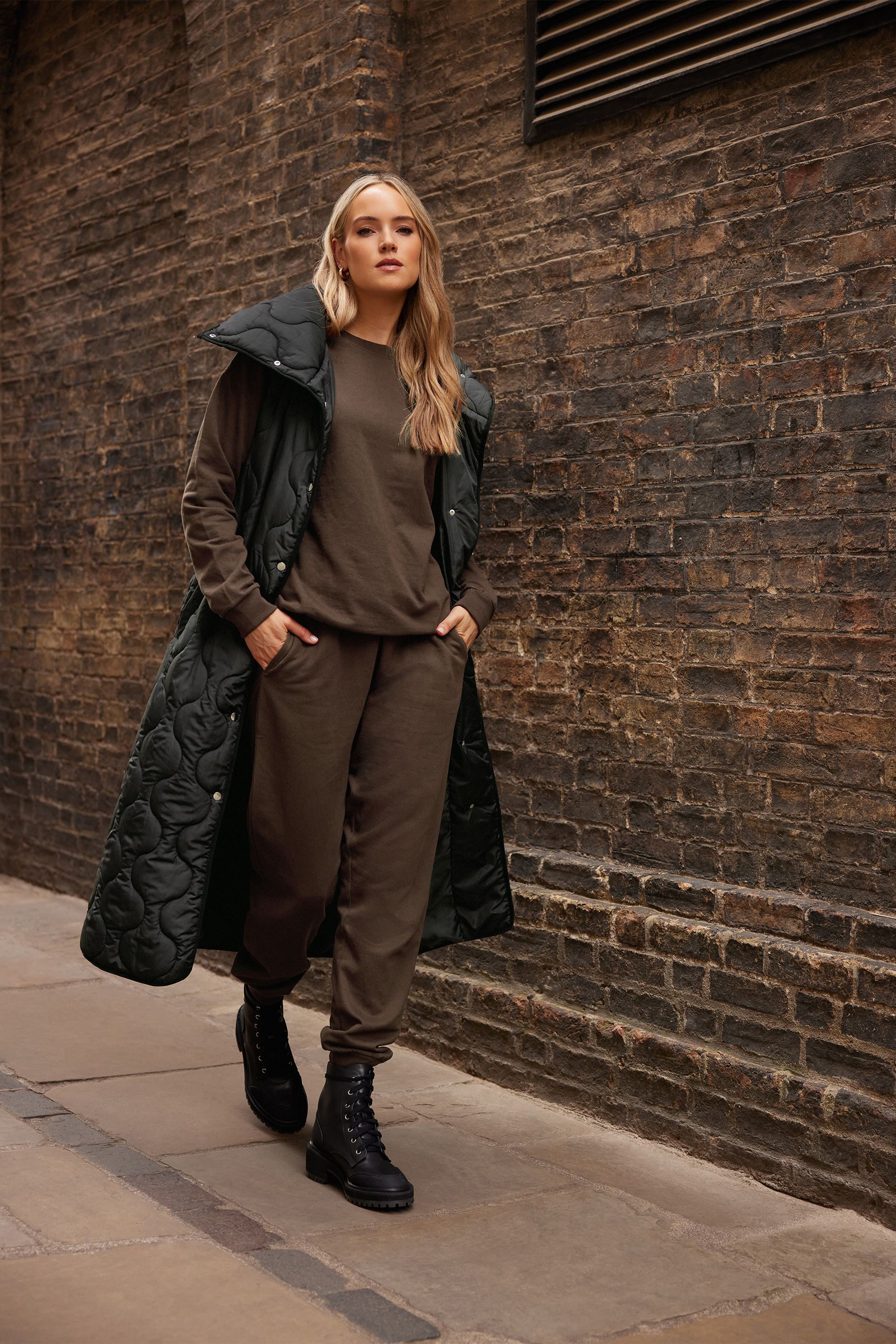 LTS Tall Black Funnel Neck Quilted Longline Gilet | Long Tall Sally 1