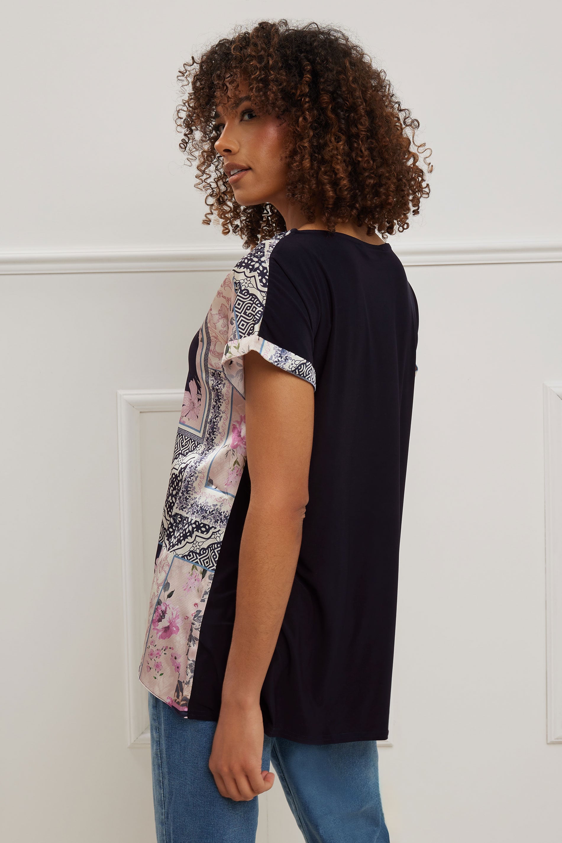 M&Co Navy Blue Scarf Print Top | M&Co 5