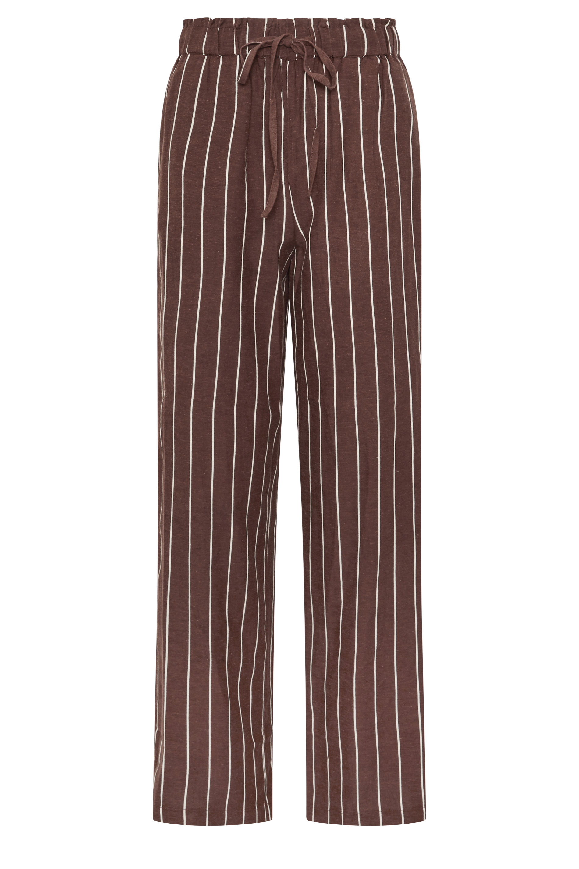 LTS Tall Women's Chocolate Brown Stripe Linen Wide Leg Trousers | Long Tall Sally 5