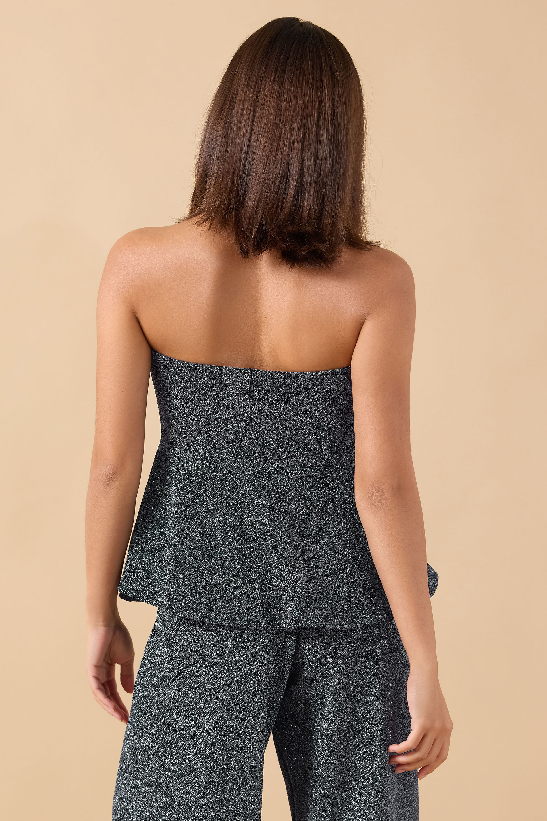 PixieGirl Petite Women's Black Sparkle Peplum Bandeau Top | PixieGirl 4