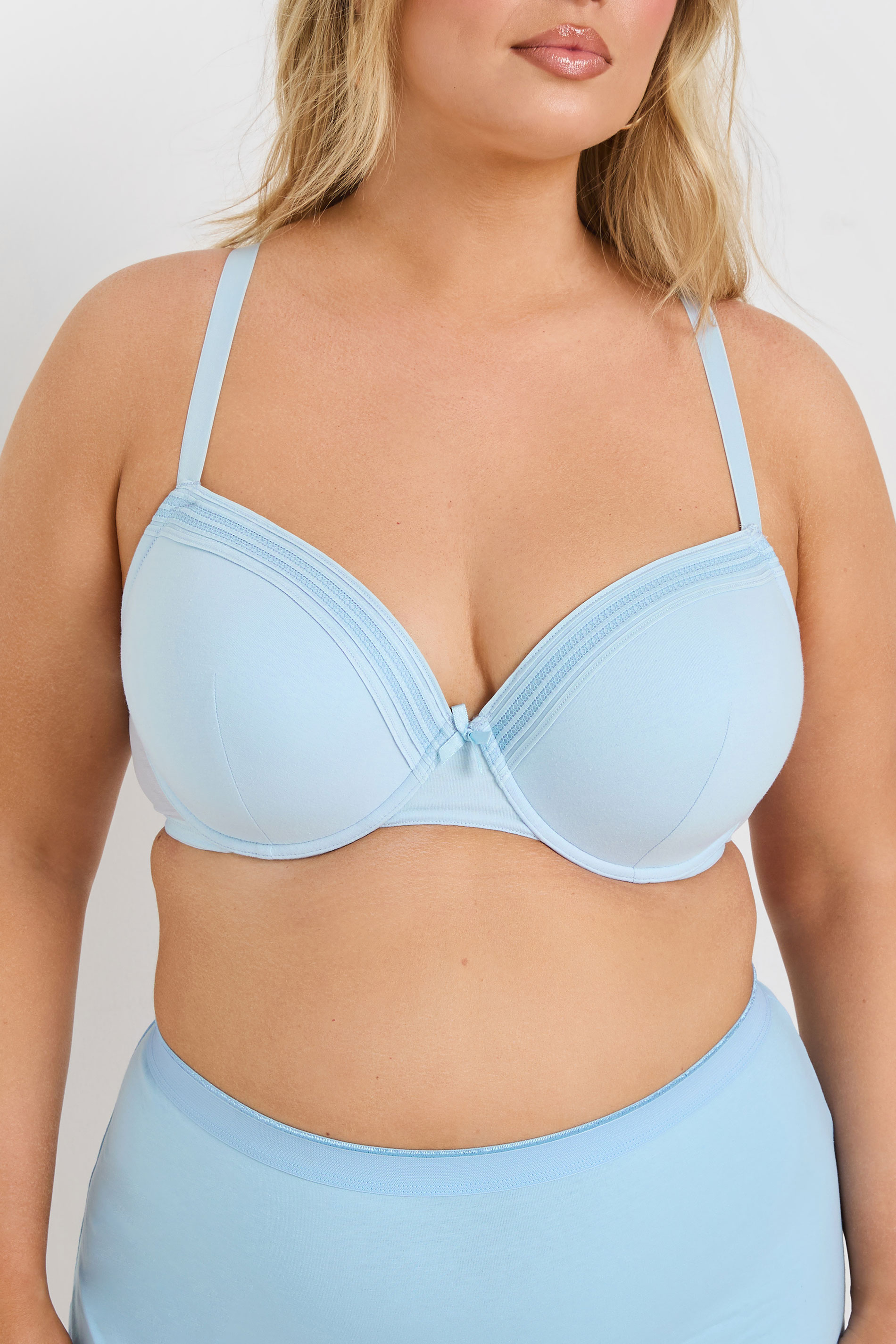 YOURSET 2 PACK Curve Grey Marl & Blue Lace Trim Padded Bra | Yours Clothing 7