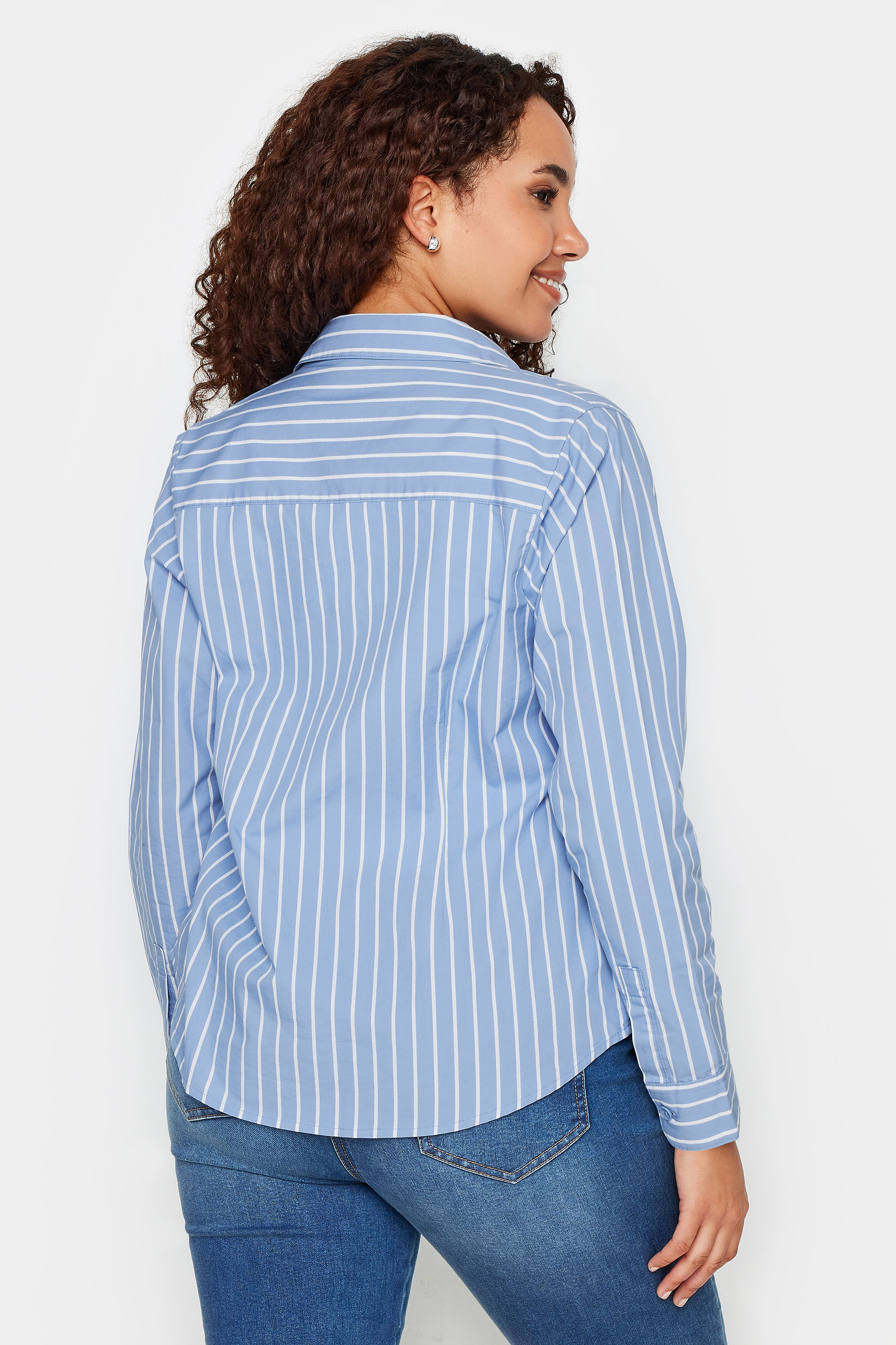 M&Co Blue & White Striped Cotton Poplin Shirt | M&Co 3