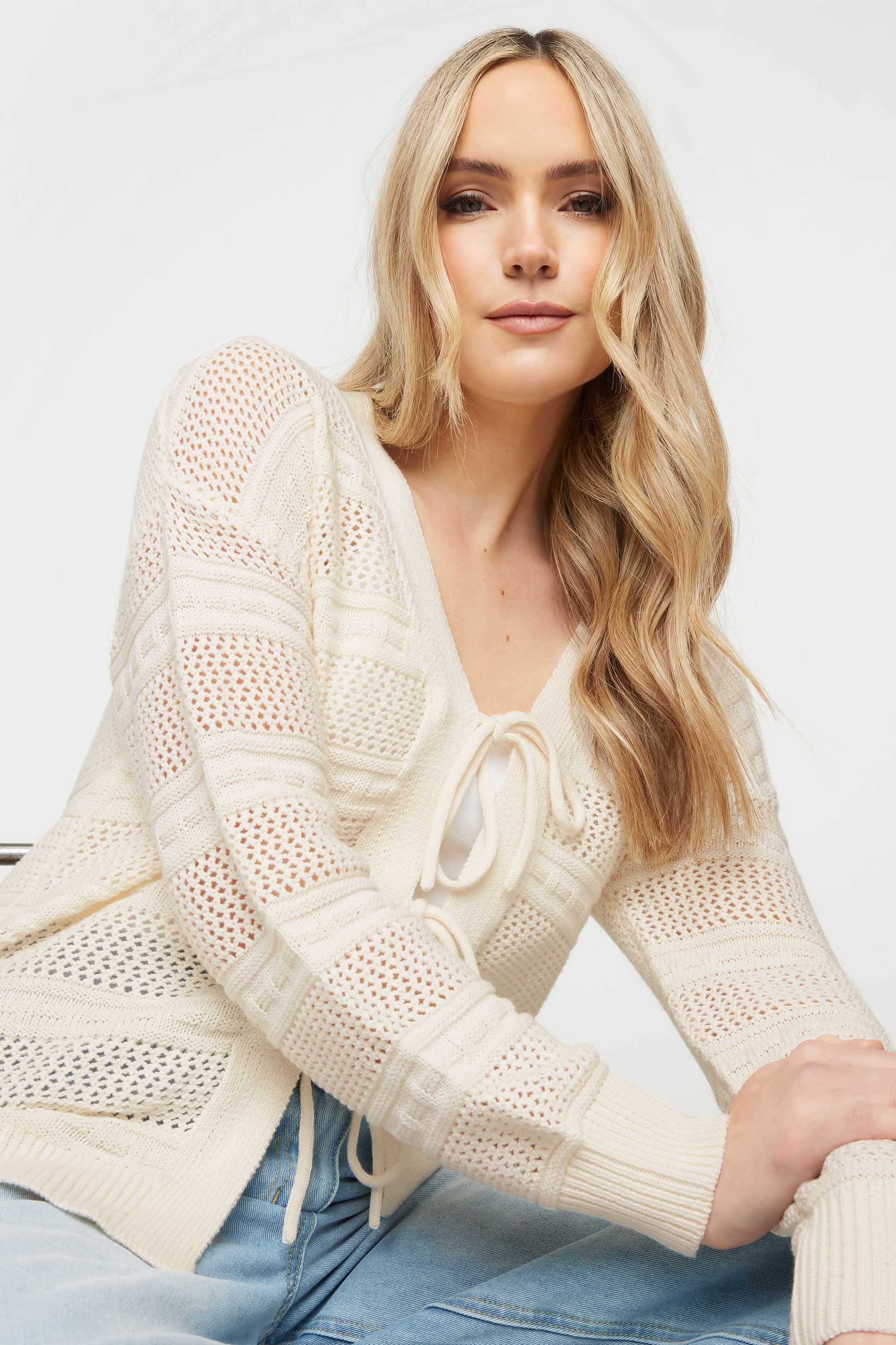 LTS Tall Ivory White Knit Tie Front Cardigan | Long Tall Sally 4