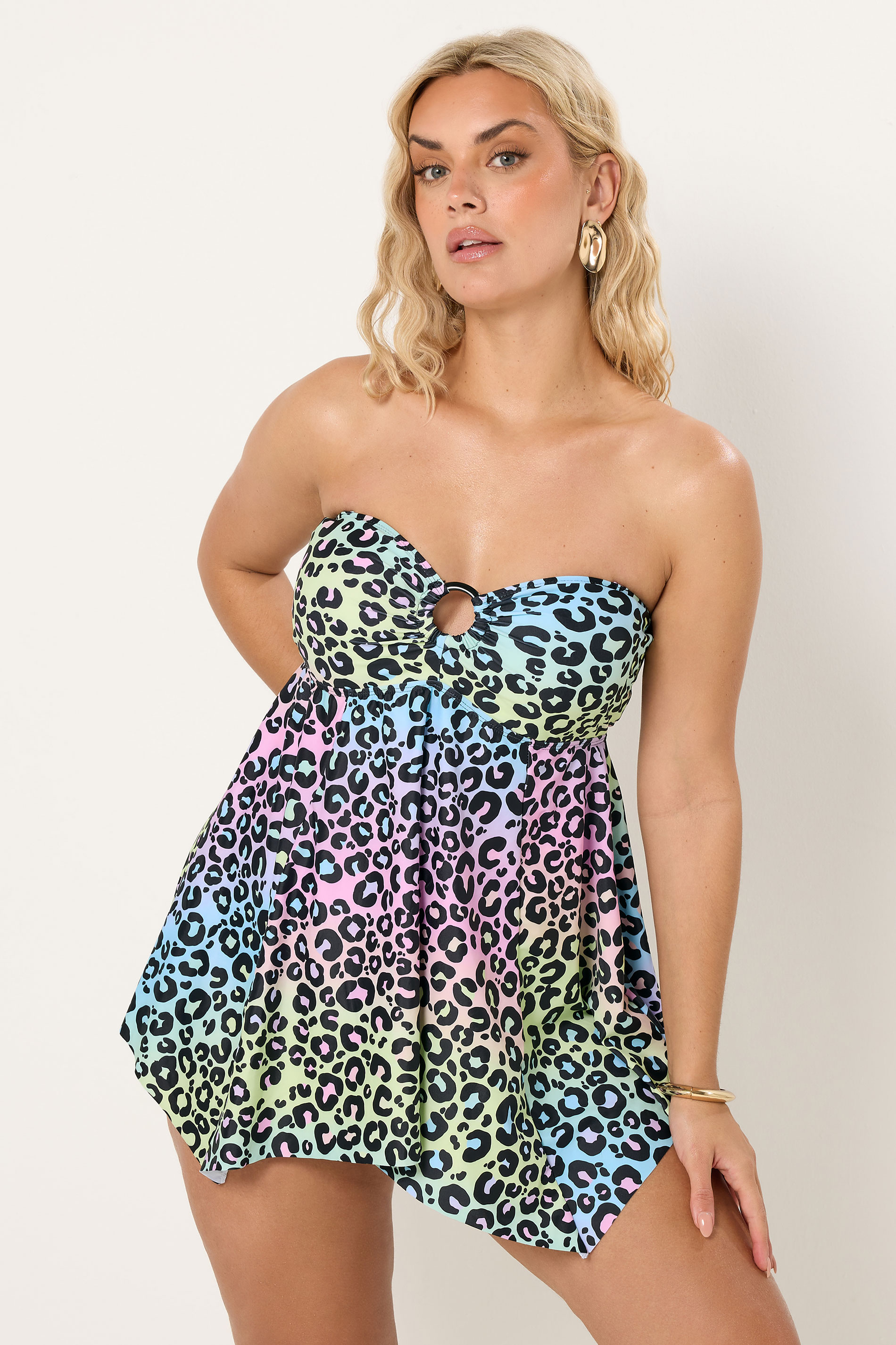 YOURS Plus Size Pink Leopard Print Bandeau Tankini Top | Yours Clothing 2